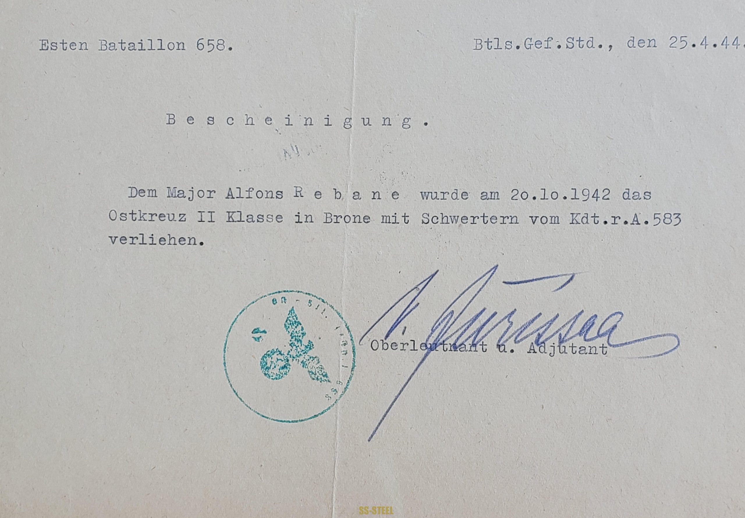 (M.S.) Tunic and Personal Effects Attributed to Estonian-SS Waffen-Standartenführer Alfons Rebane - Image 25