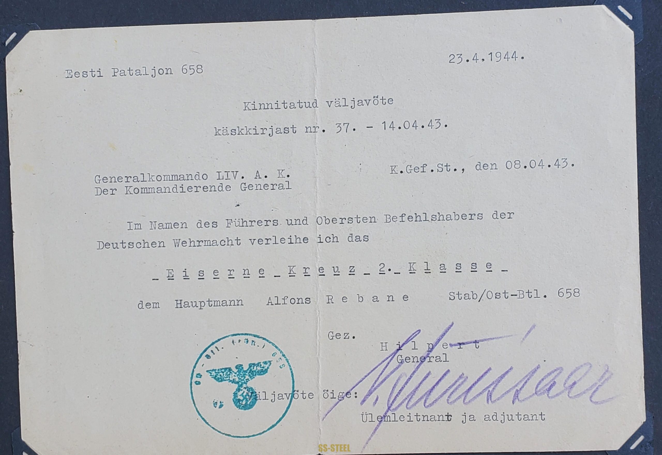 (M.S.) Tunic and Personal Effects Attributed to Estonian-SS Waffen-Standartenführer Alfons Rebane - Image 19