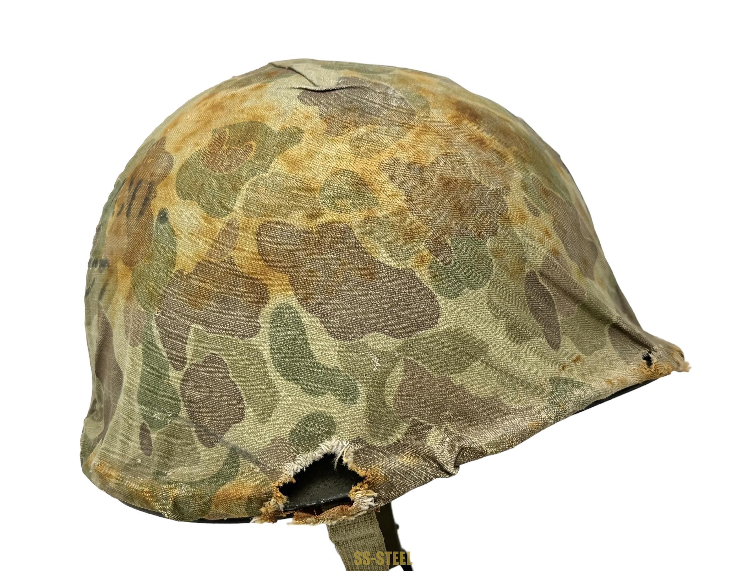 WW2 Marine 3rd Pattern Camo Cover w/ Korea War EGA M1 Helmet - Image 4