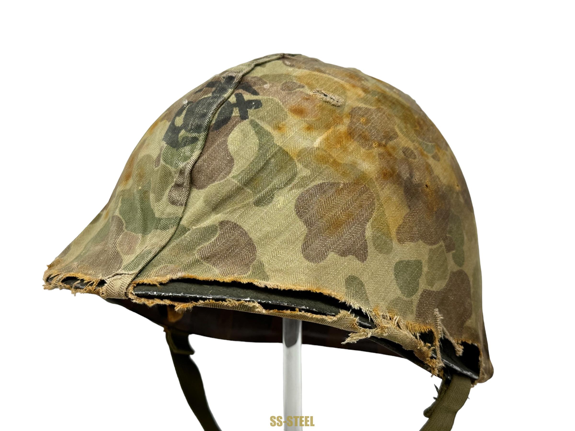 WW2 Marine 3rd Pattern Camo Cover w/ Korea War EGA M1 Helmet - Image 5