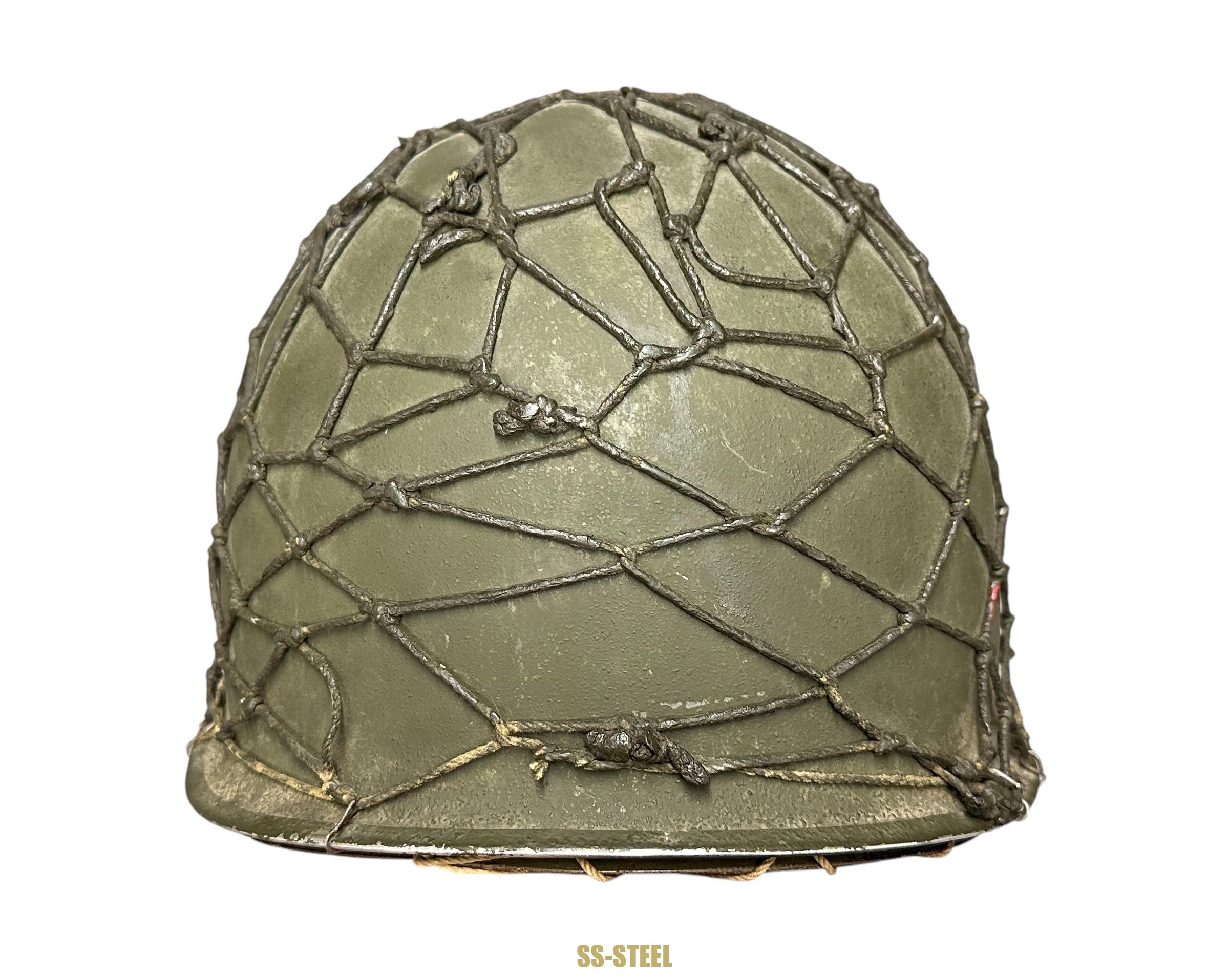 WWII US Captain Painted Camo Netted Helmet, Netted Liner - Image 5