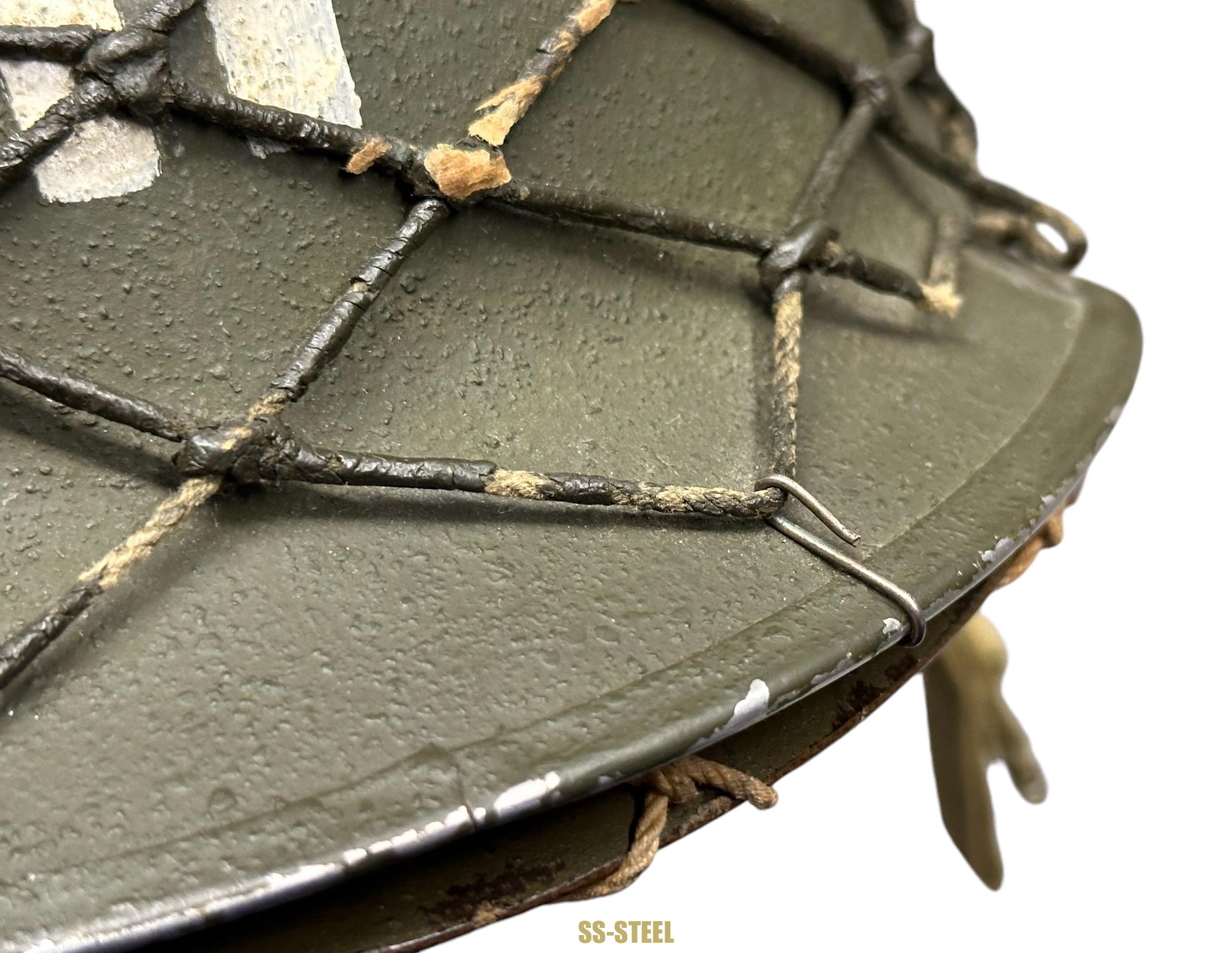 WWII US Captain Painted Camo Netted Helmet, Netted Liner - Image 9