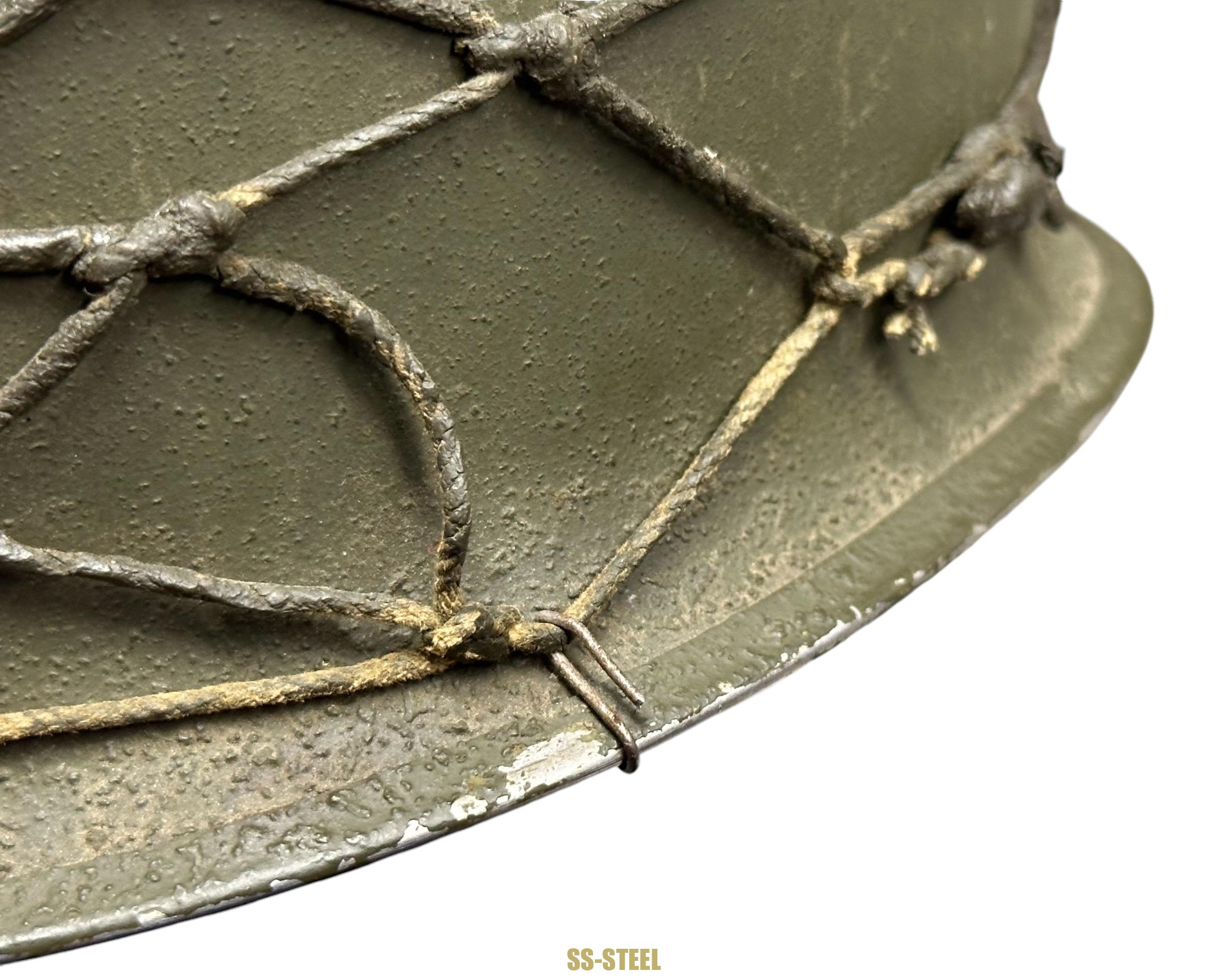 WWII US Captain Painted Camo Netted Helmet, Netted Liner - Image 11