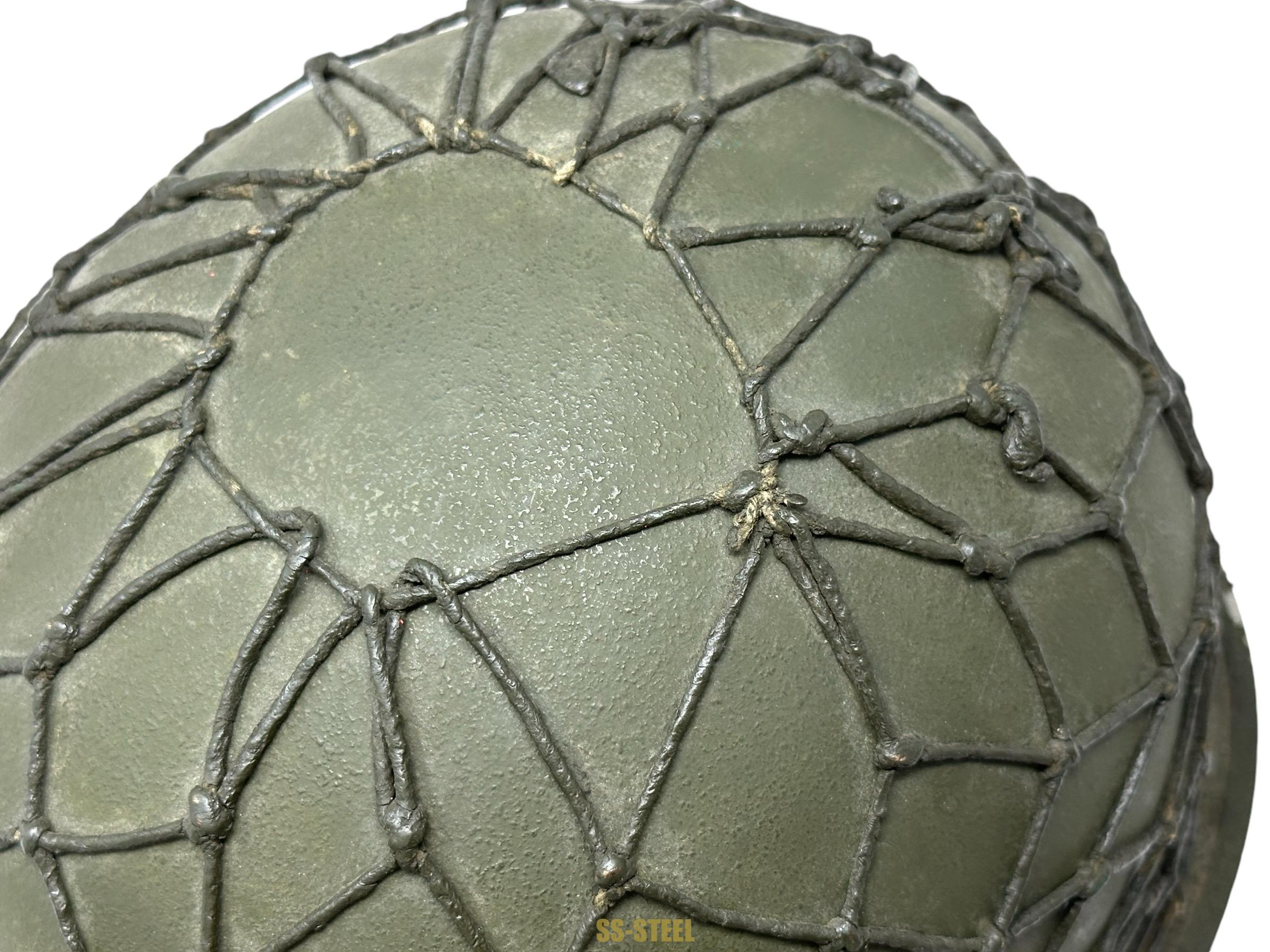 WWII US Captain Painted Camo Netted Helmet, Netted Liner - Image 13