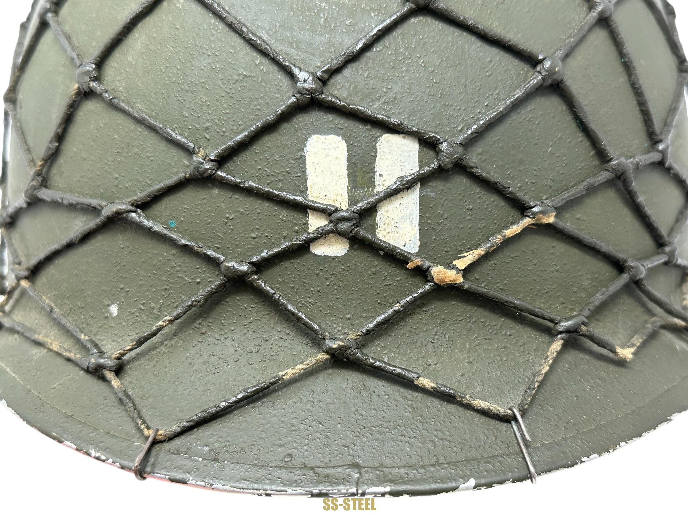 WWII US Captain Painted Camo Netted Helmet, Netted Liner - Image 15