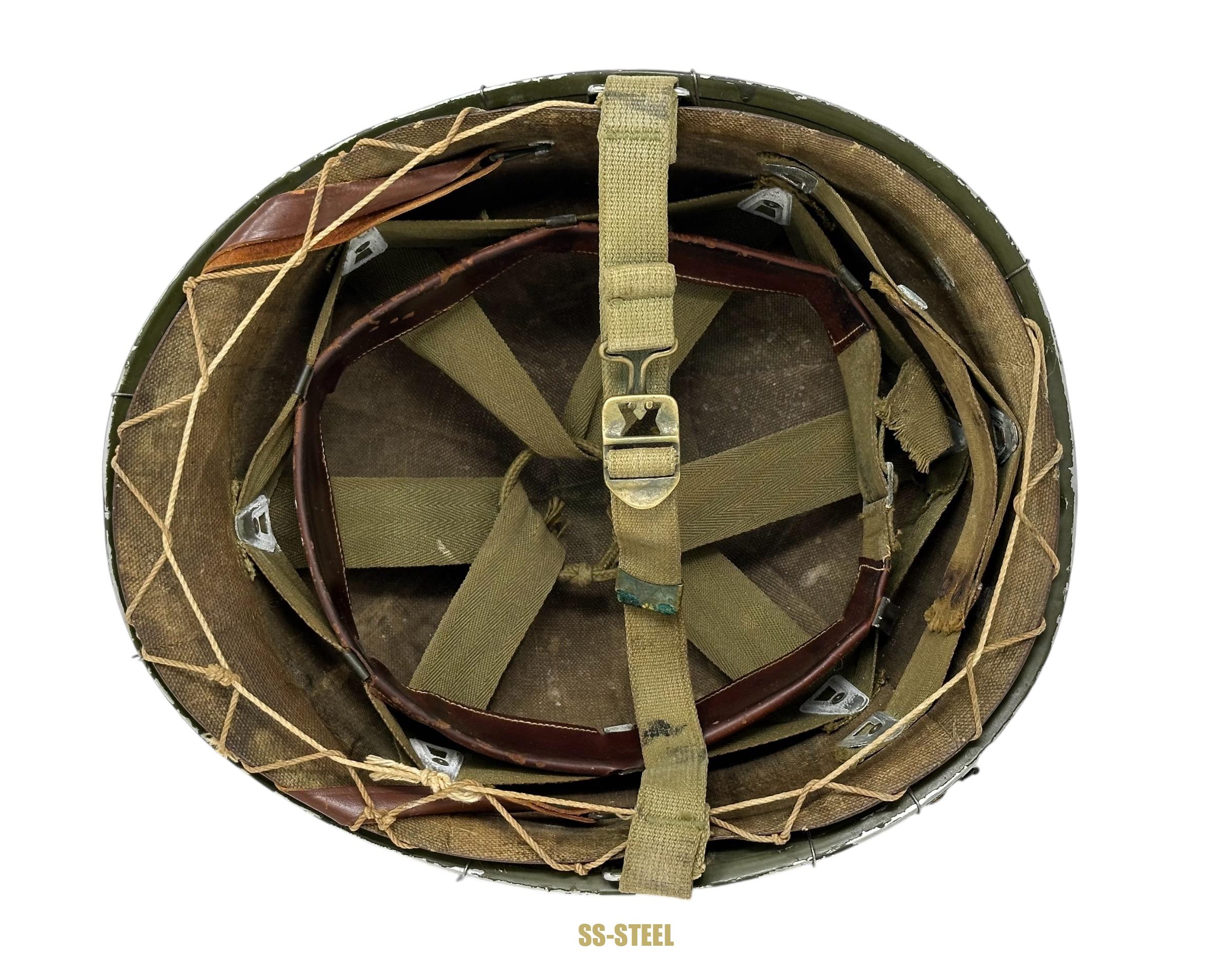 WWII US Captain Painted Camo Netted Helmet, Netted Liner - Image 20