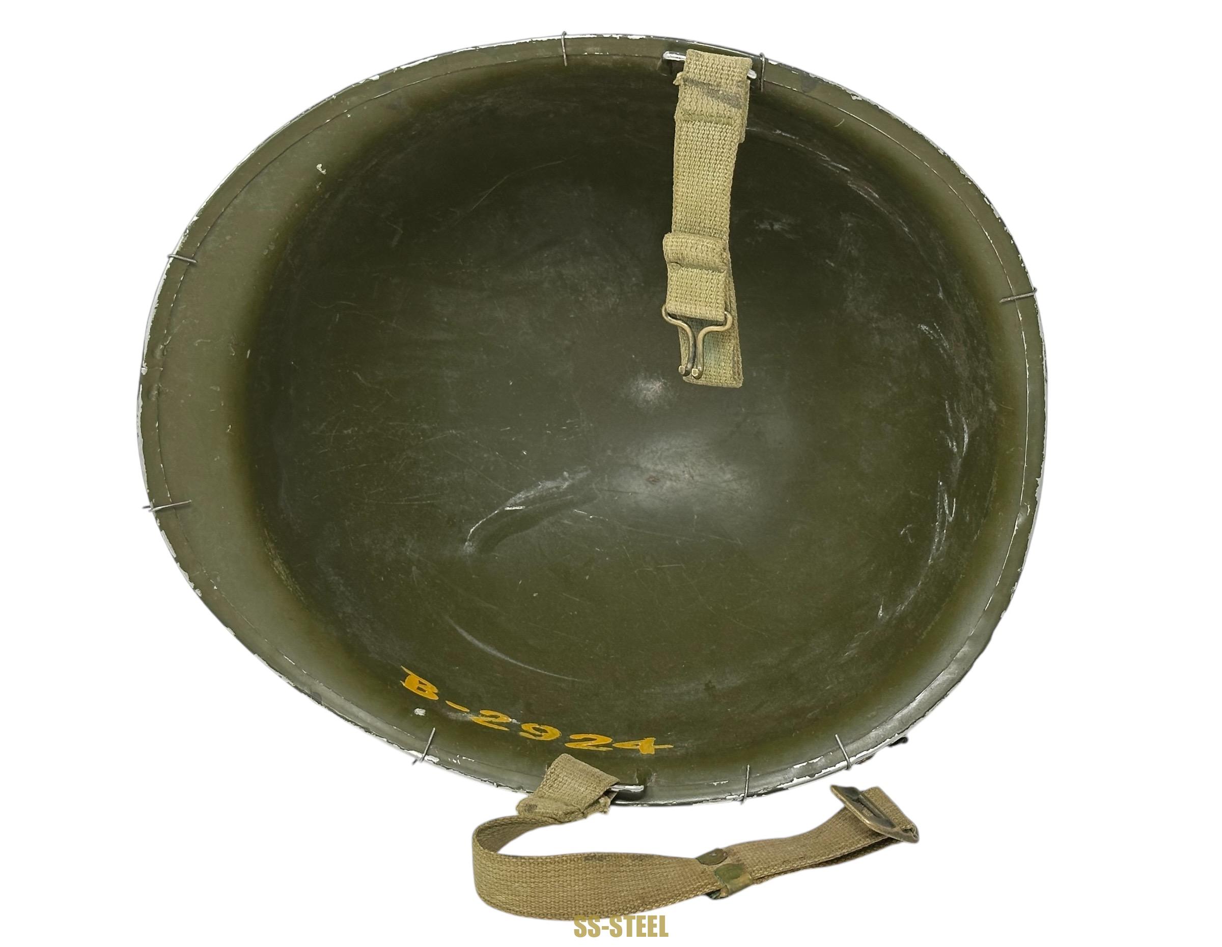 WWII US Captain Painted Camo Netted Helmet, Netted Liner - Image 21