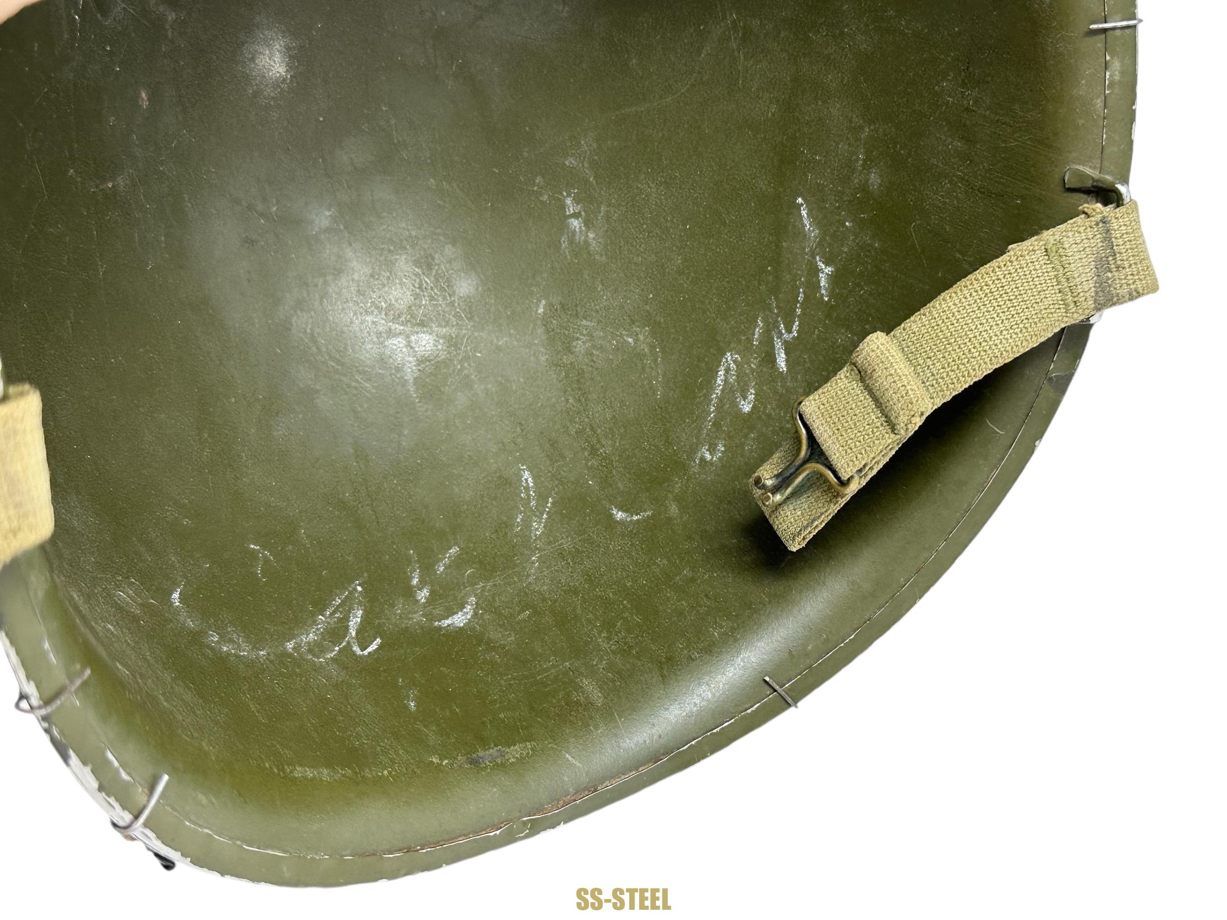 WWII US Captain Painted Camo Netted Helmet, Netted Liner - Image 23