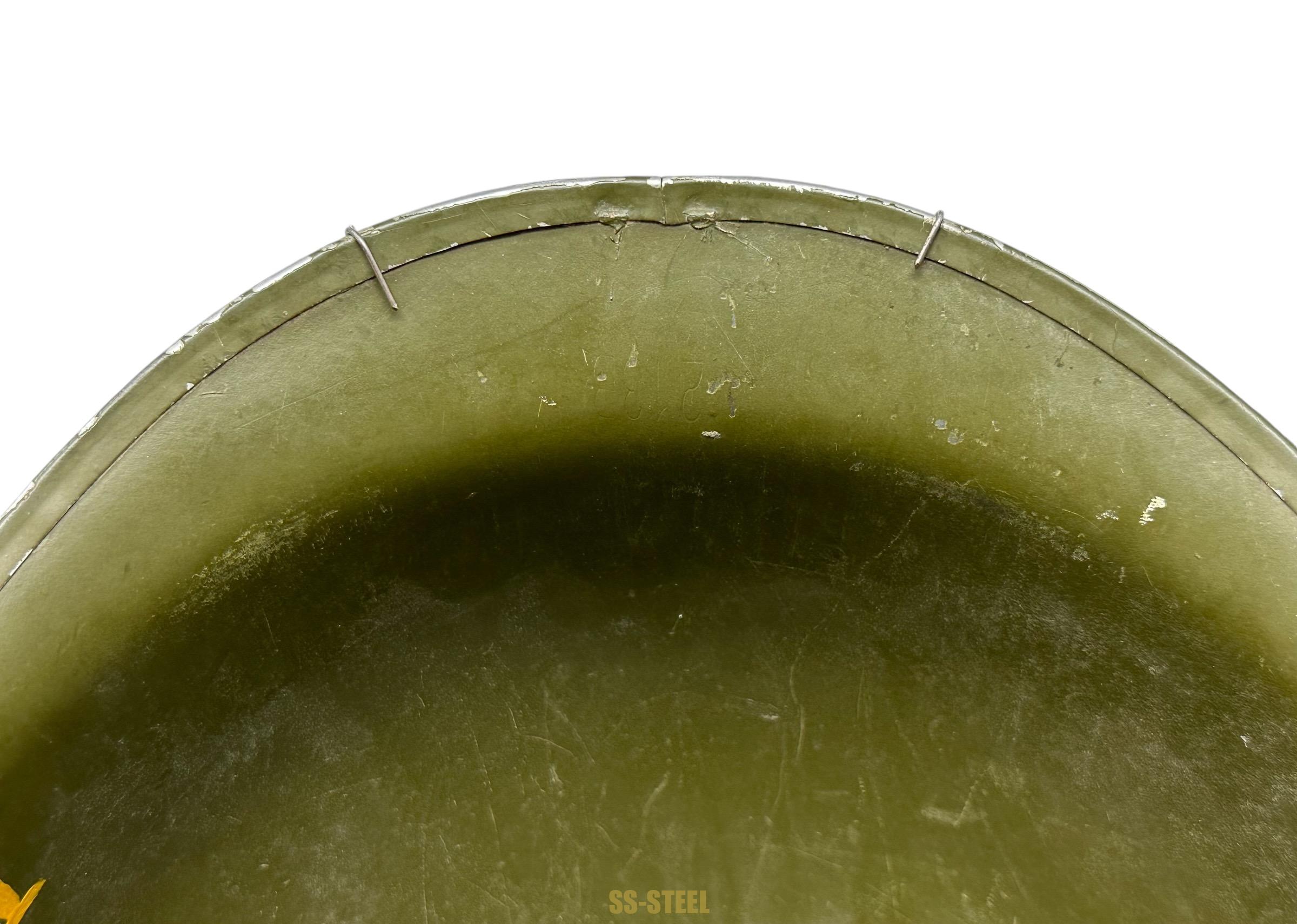 WWII US Captain Painted Camo Netted Helmet, Netted Liner - Image 24