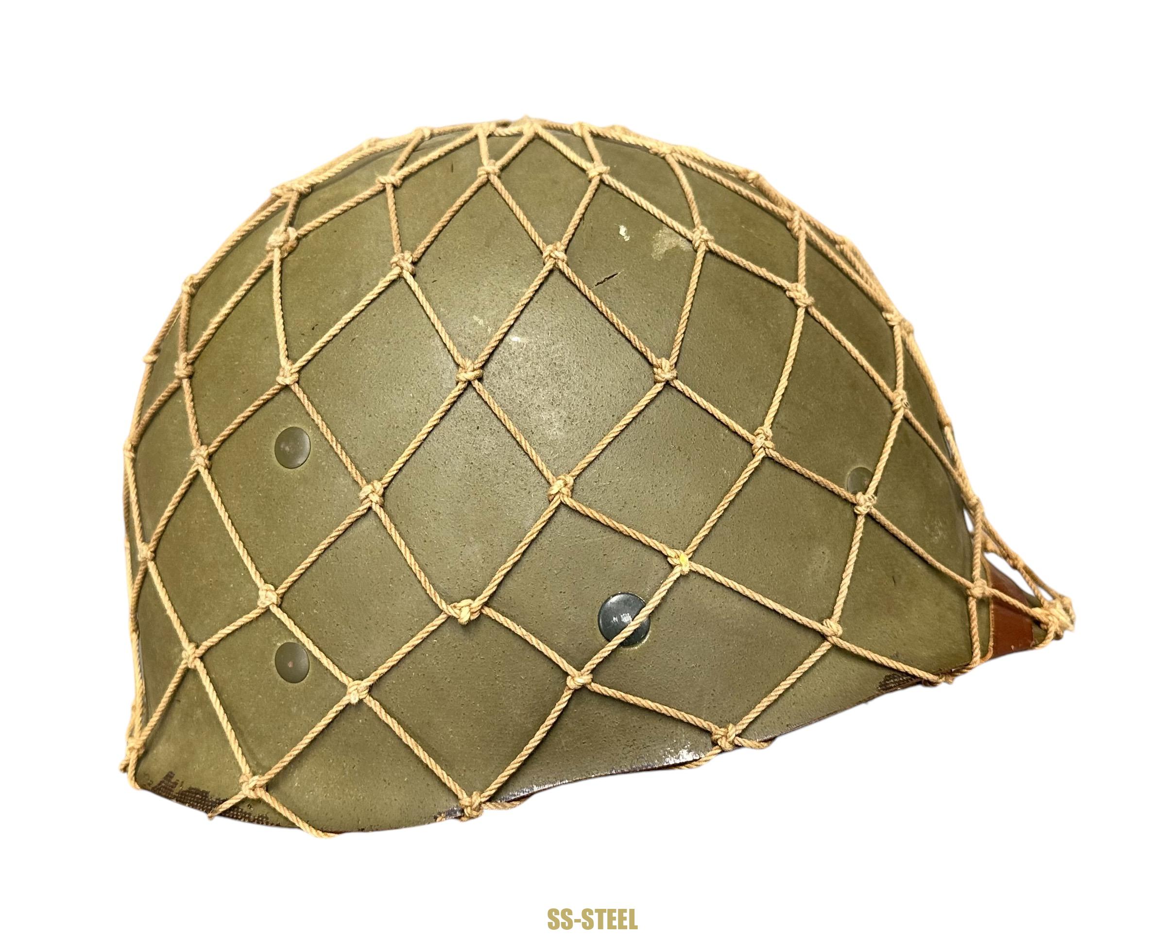 WWII US Captain Painted Camo Netted Helmet, Netted Liner - Image 26
