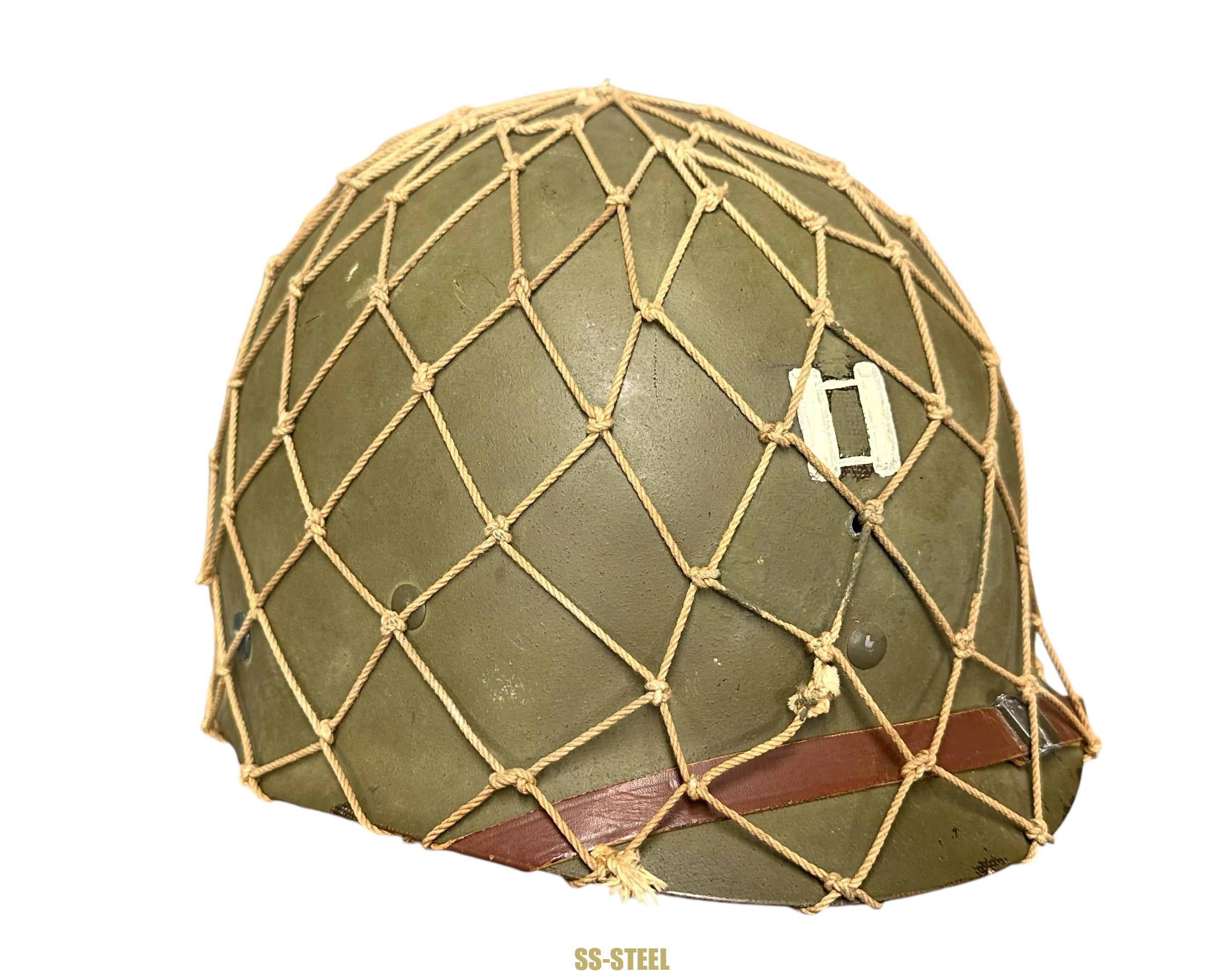 WWII US Captain Painted Camo Netted Helmet, Netted Liner - Image 27
