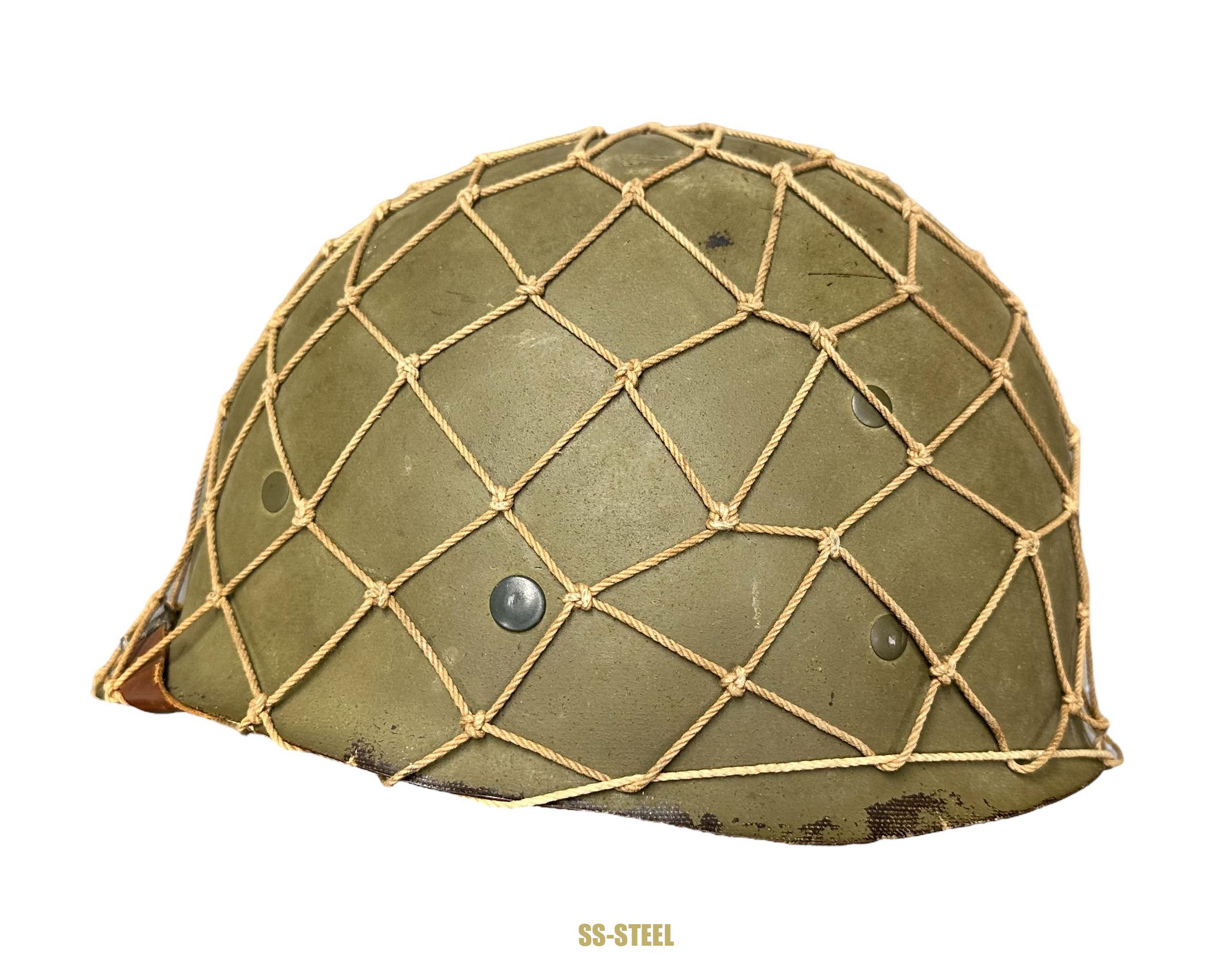 WWII US Captain Painted Camo Netted Helmet, Netted Liner - Image 28