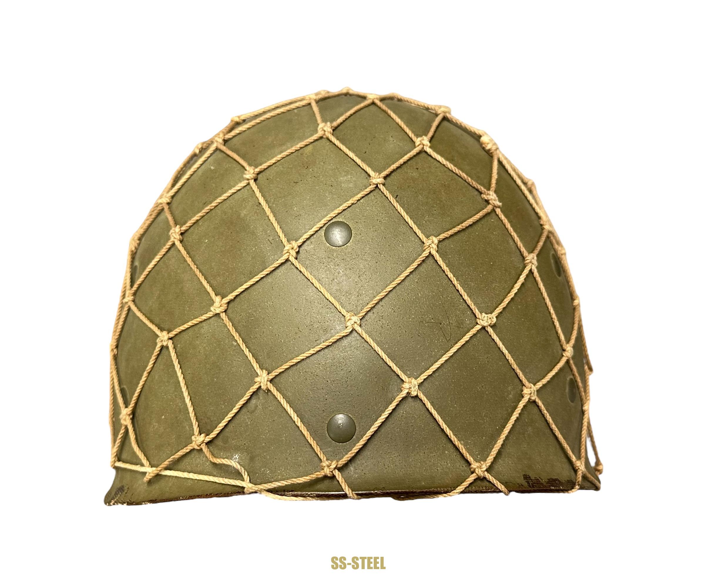 WWII US Captain Painted Camo Netted Helmet, Netted Liner - Image 29