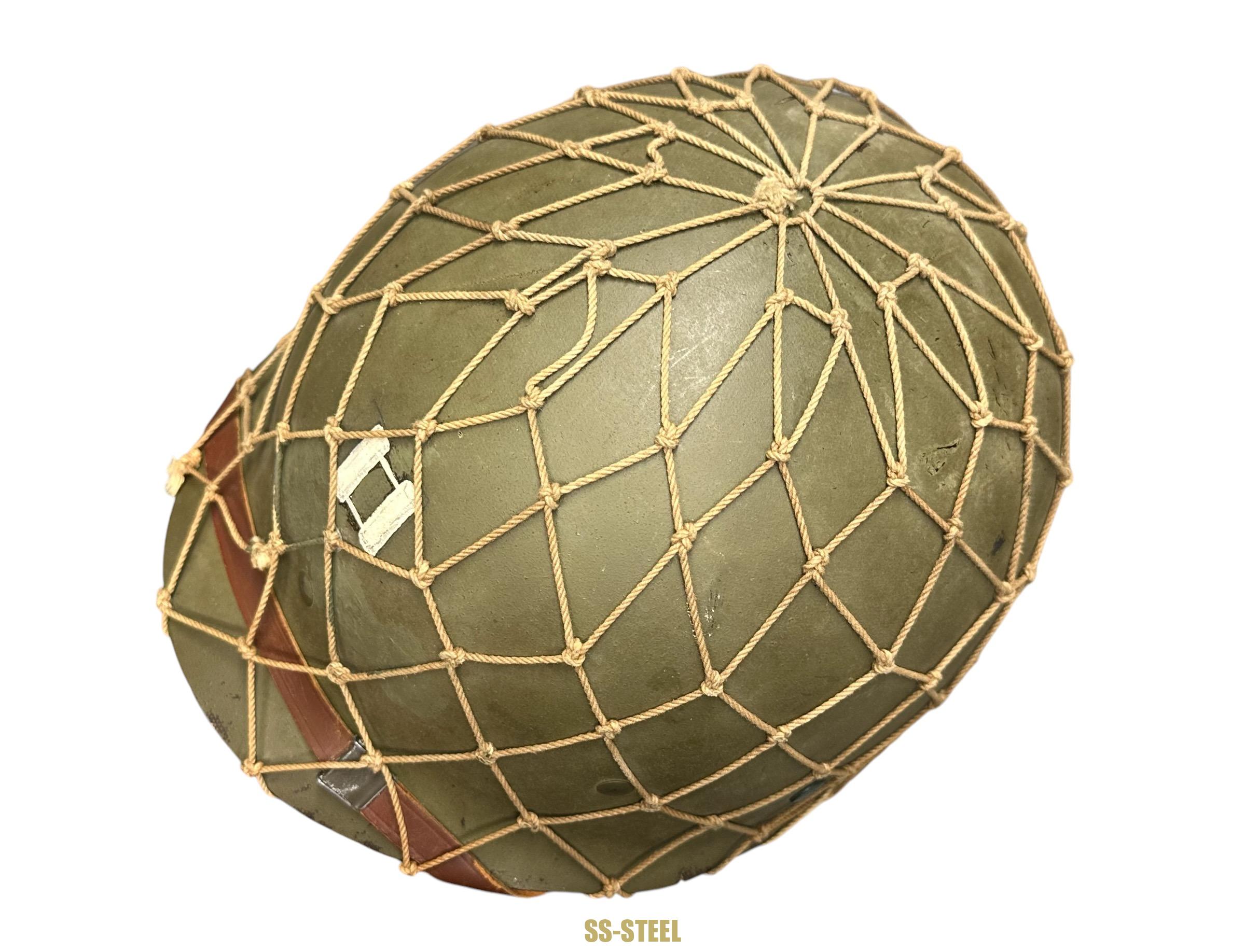 WWII US Captain Painted Camo Netted Helmet, Netted Liner - Image 30