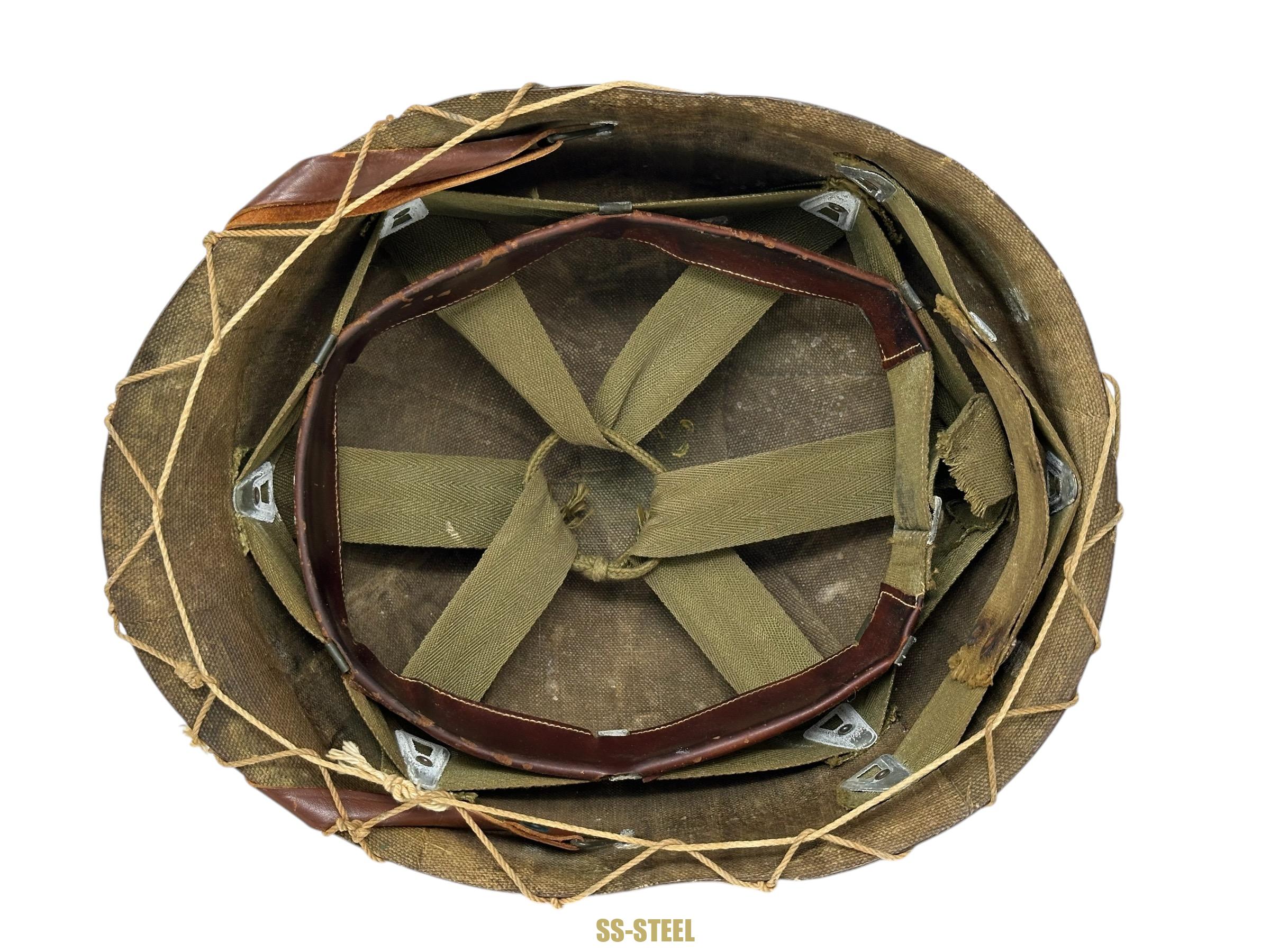 WWII US Captain Painted Camo Netted Helmet, Netted Liner - Image 32