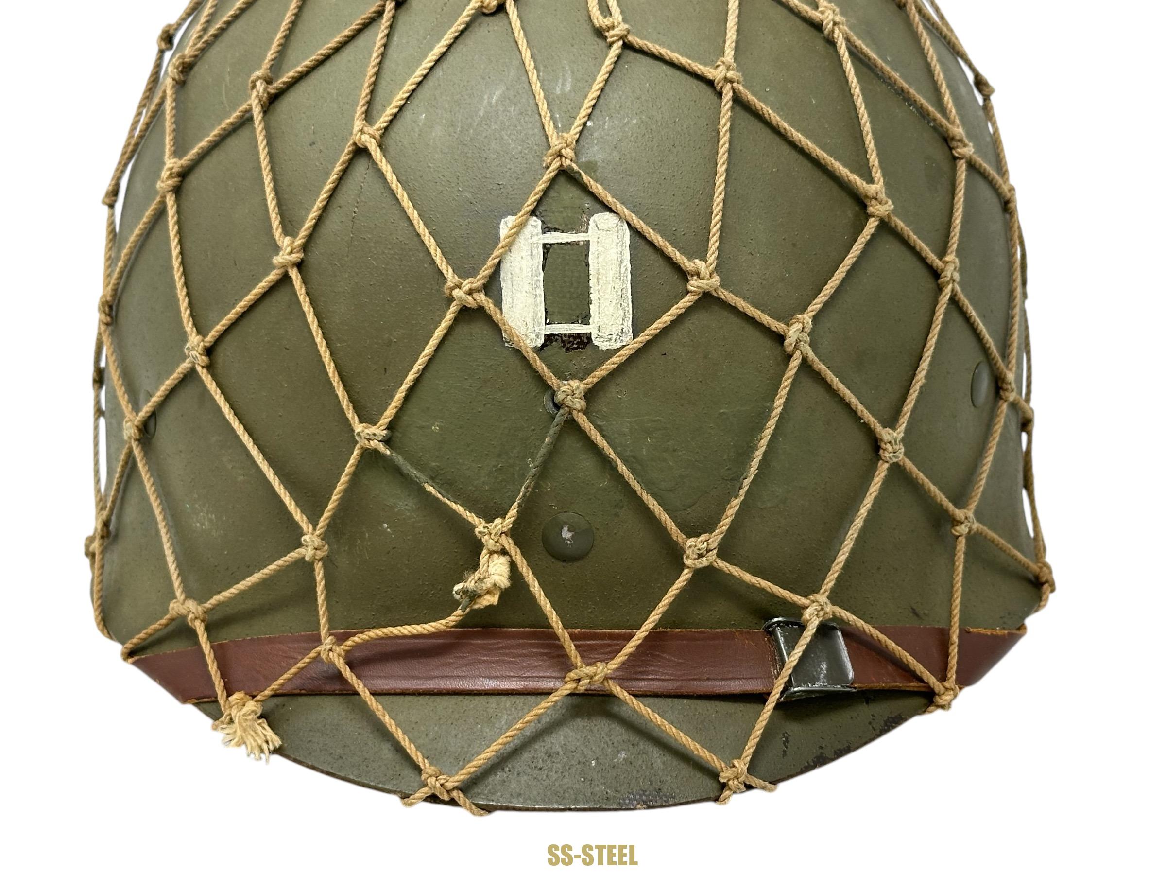 WWII US Captain Painted Camo Netted Helmet, Netted Liner - Image 33