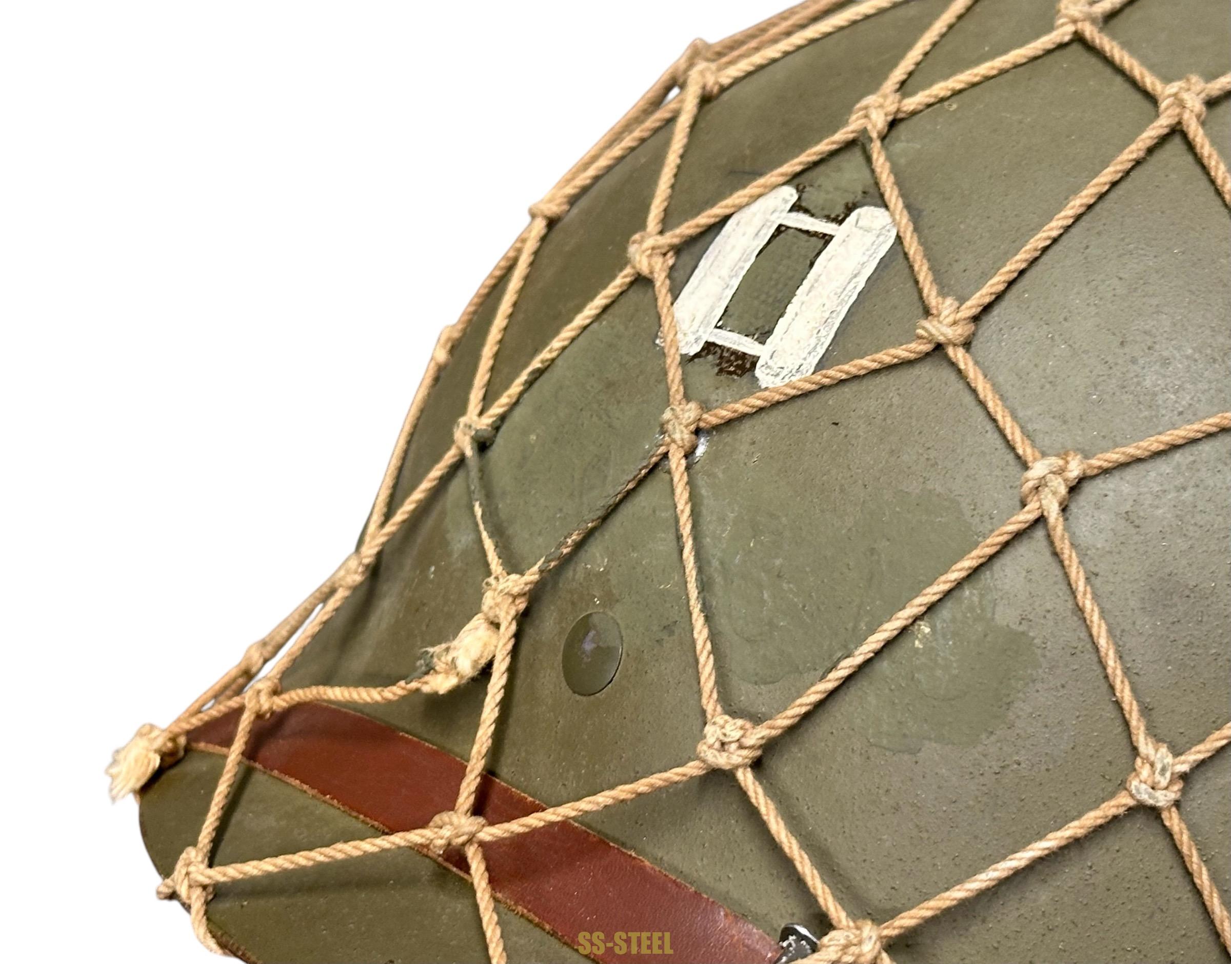 WWII US Captain Painted Camo Netted Helmet, Netted Liner - Image 35