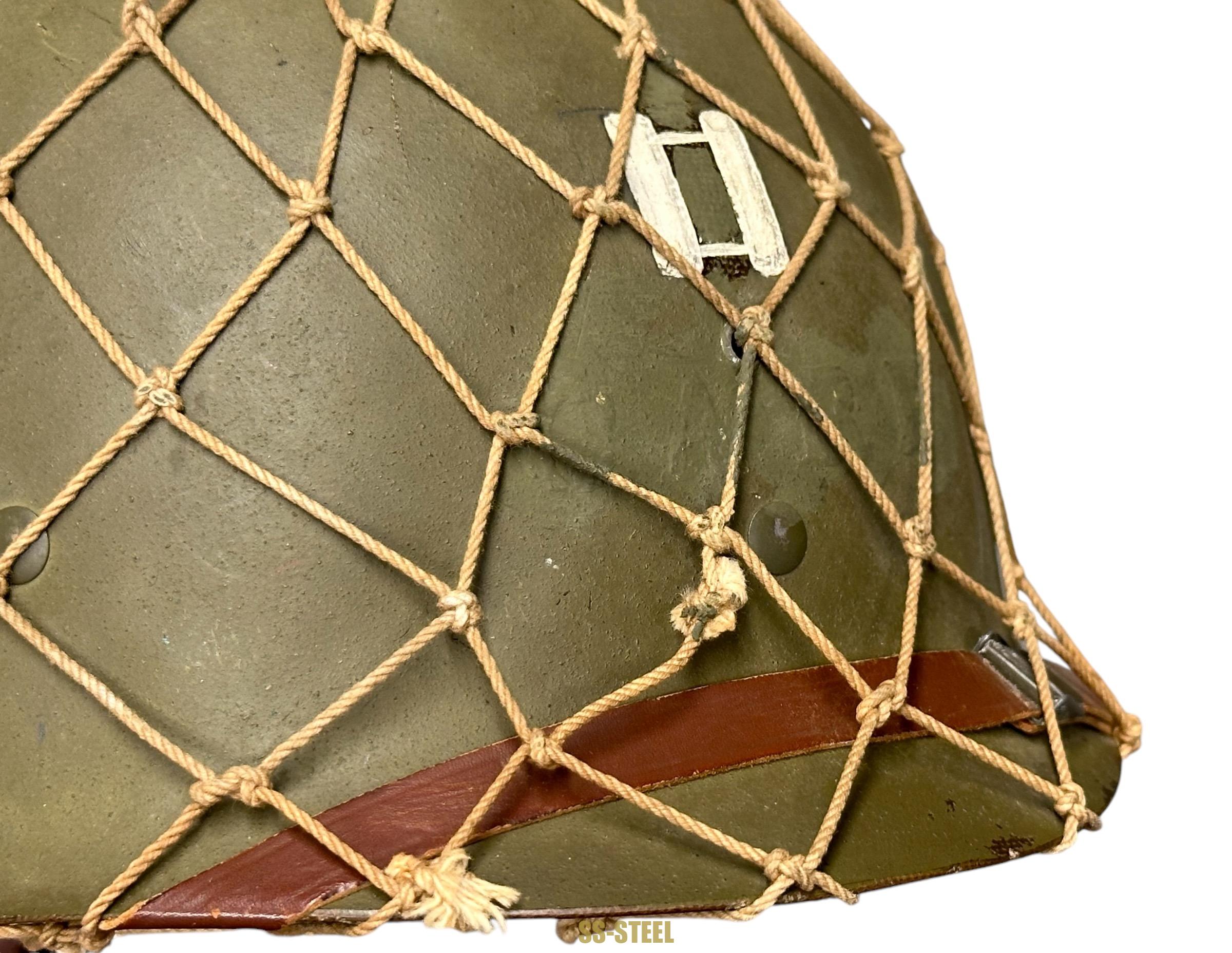 WWII US Captain Painted Camo Netted Helmet, Netted Liner - Image 36
