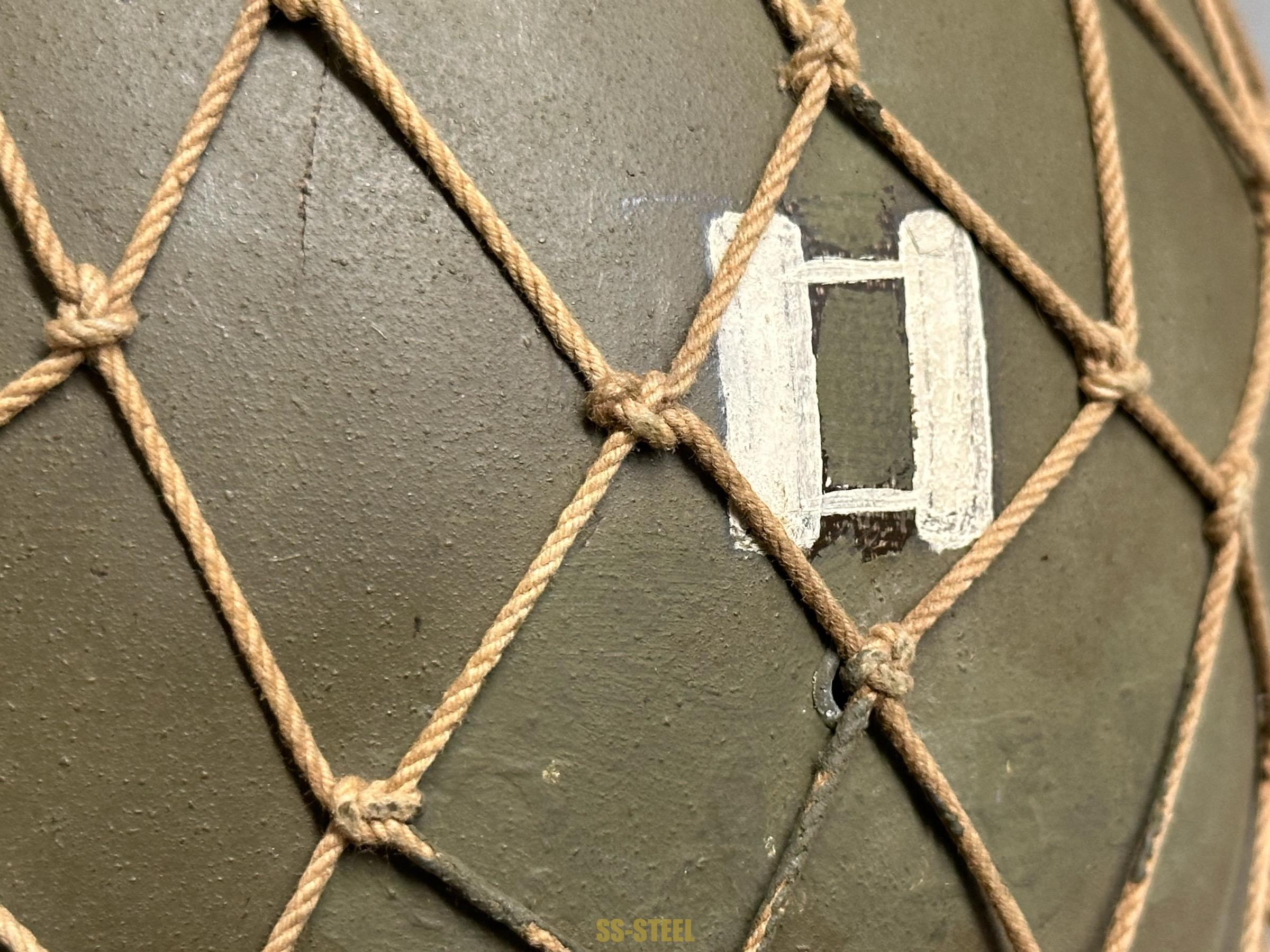 WWII US Captain Painted Camo Netted Helmet, Netted Liner - Image 40