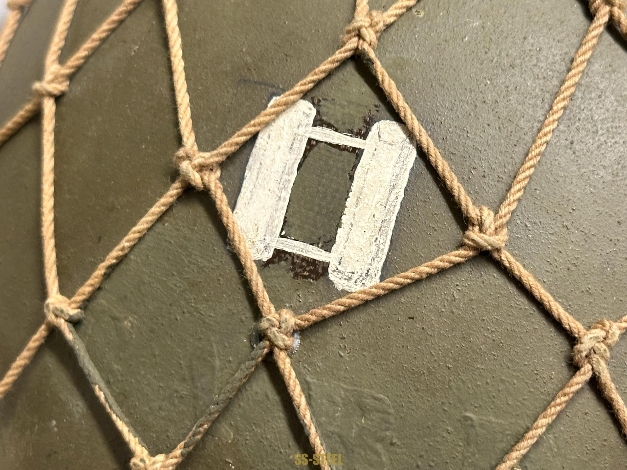 WWII US Captain Painted Camo Netted Helmet, Netted Liner - Image 39