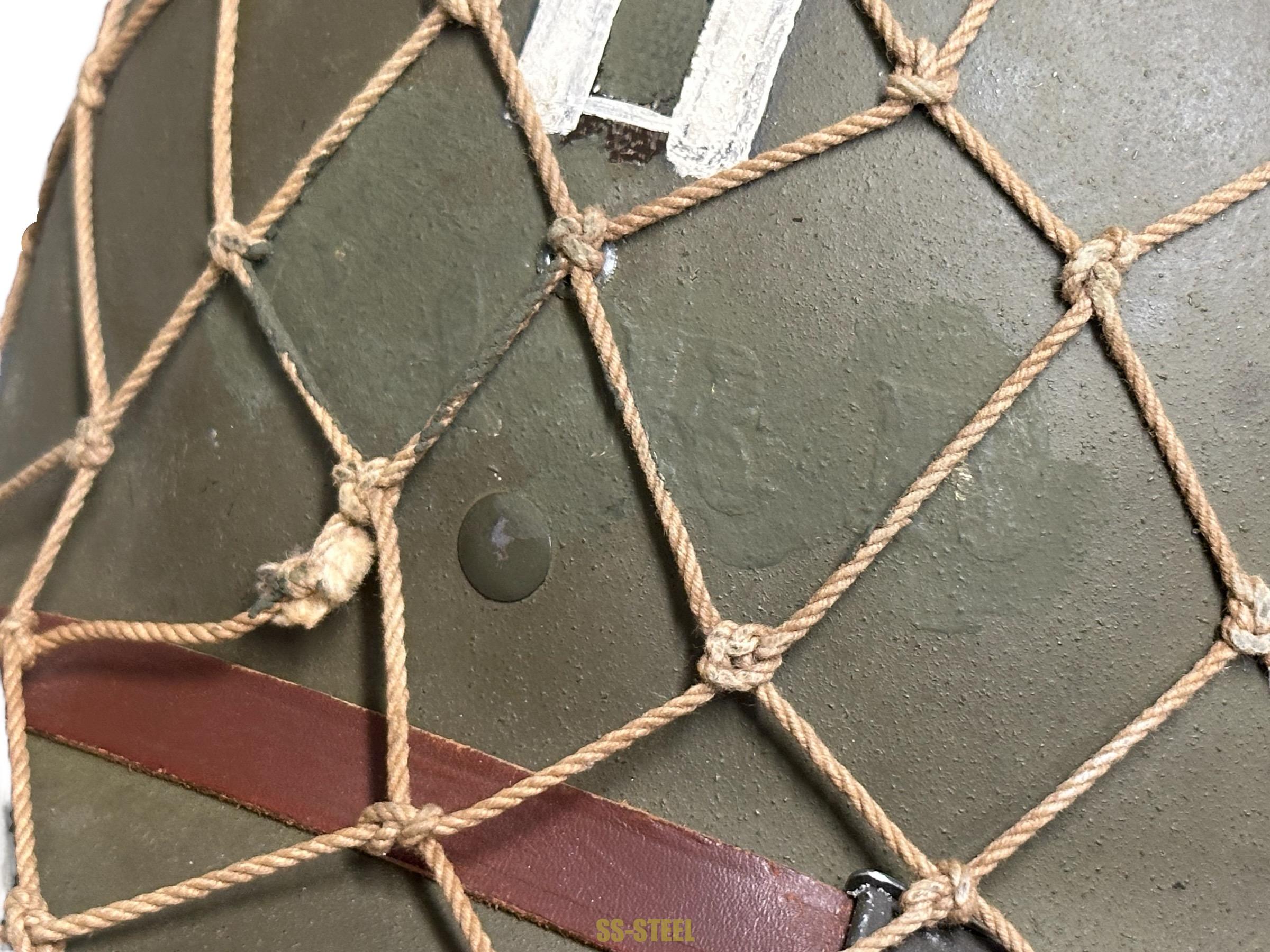 WWII US Captain Painted Camo Netted Helmet, Netted Liner - Image 37