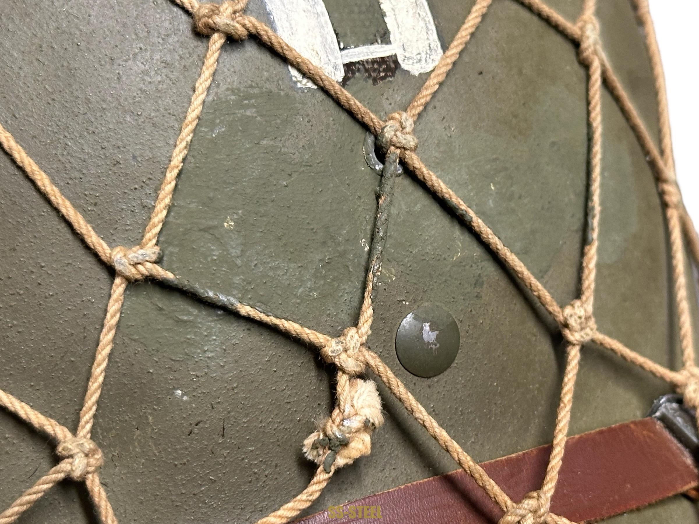 WWII US Captain Painted Camo Netted Helmet, Netted Liner - Image 38