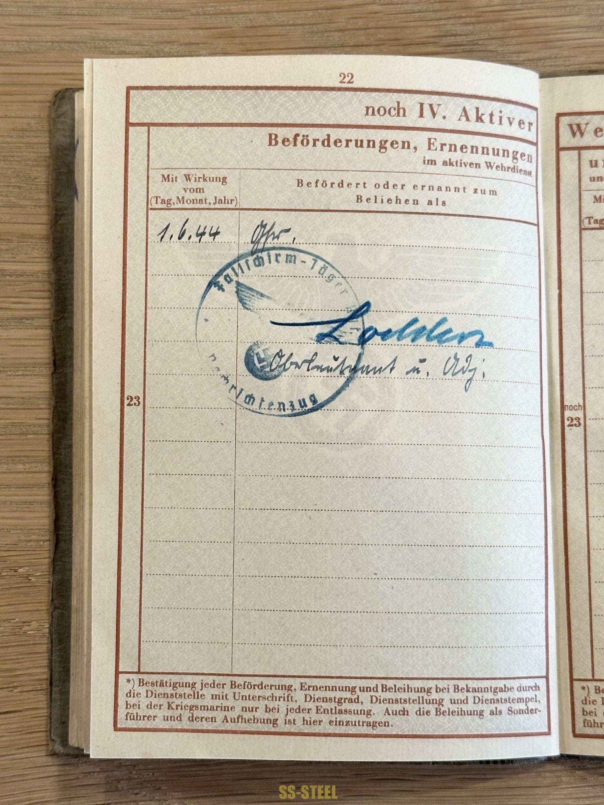 Luftwaffe Paratrooper FJ RGT 1 Wehrpass KIA Italy - Image 12