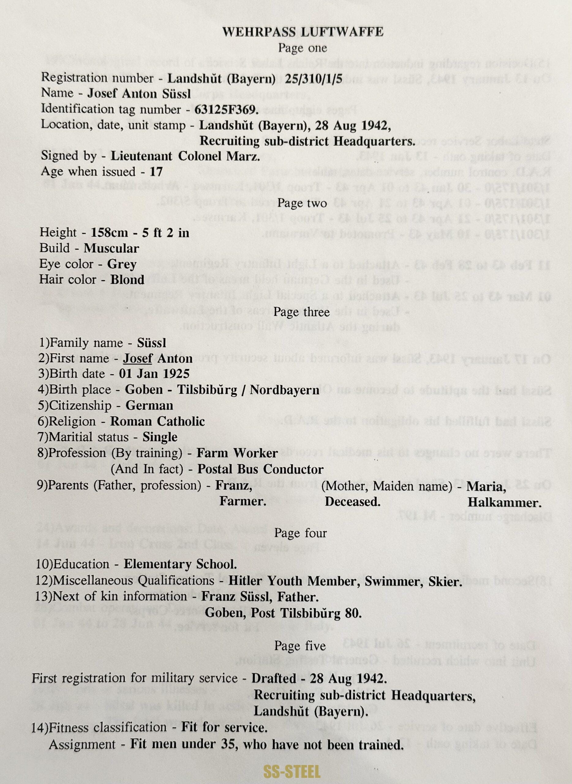 Luftwaffe Paratrooper FJ RGT 1 Wehrpass KIA Italy - Image 19