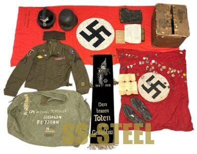 US Veteran Signed Flag M35 NSKK Helmet Map Case Banner-Capture Papers & Box
