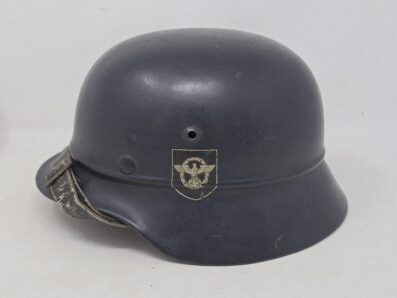 Sharp, Beaded Luftschutz Polizei M35 Helmet, Bordered Decals.