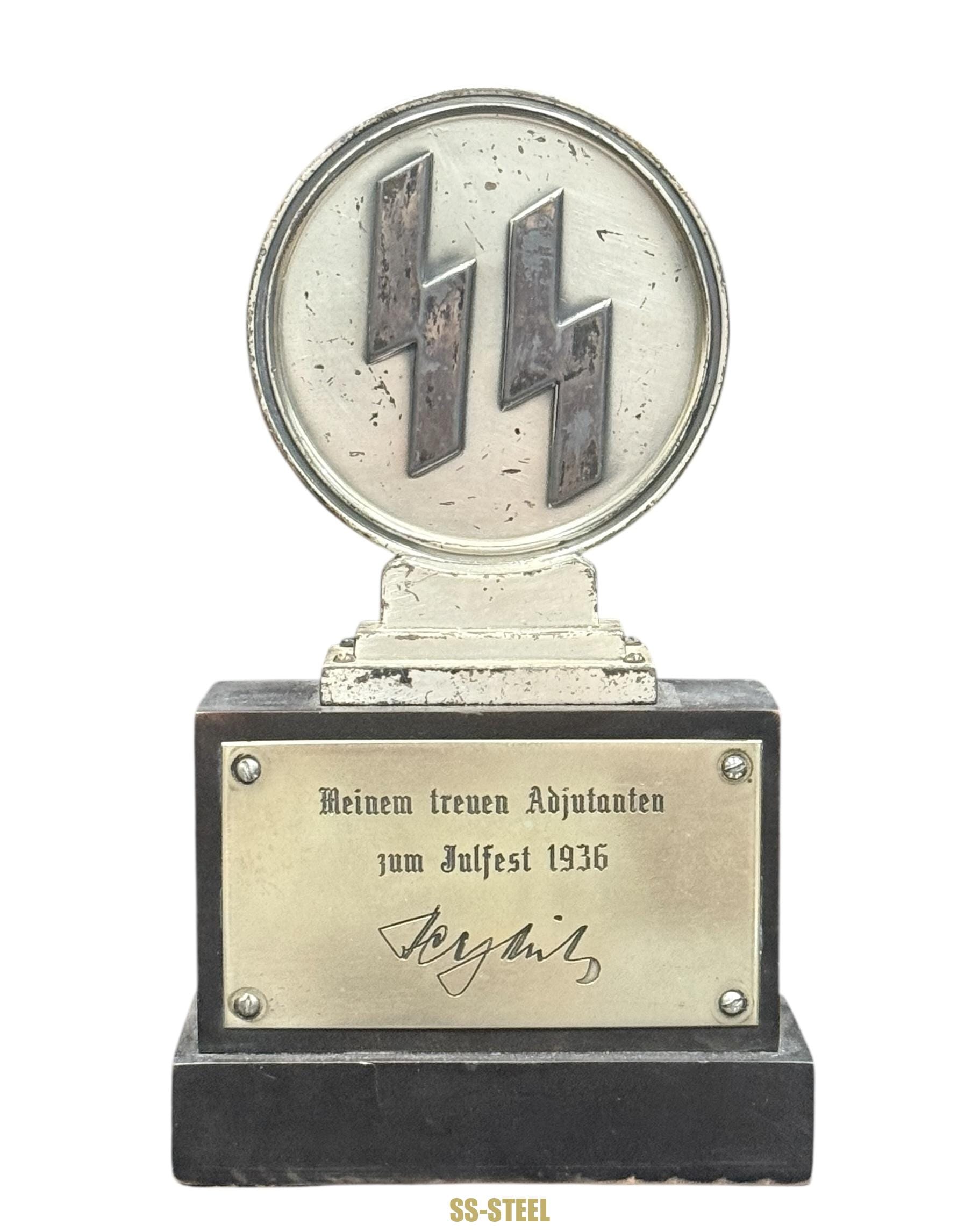 Heydrich Julfest SS Plaque Presented to His Adjutant
