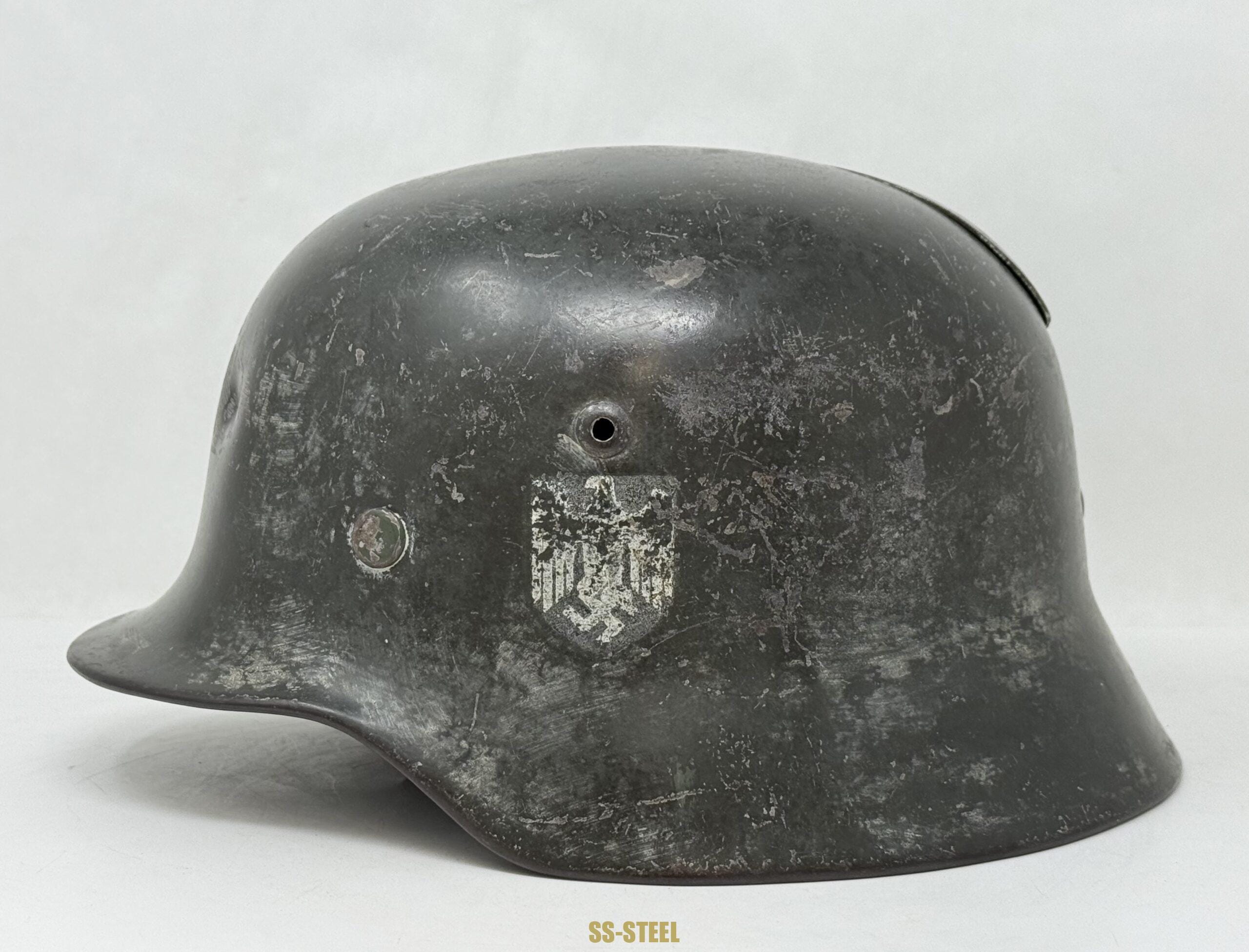 Heer M35 Double Decal Whitewah Camo Battle Damage Helmet - Image 25