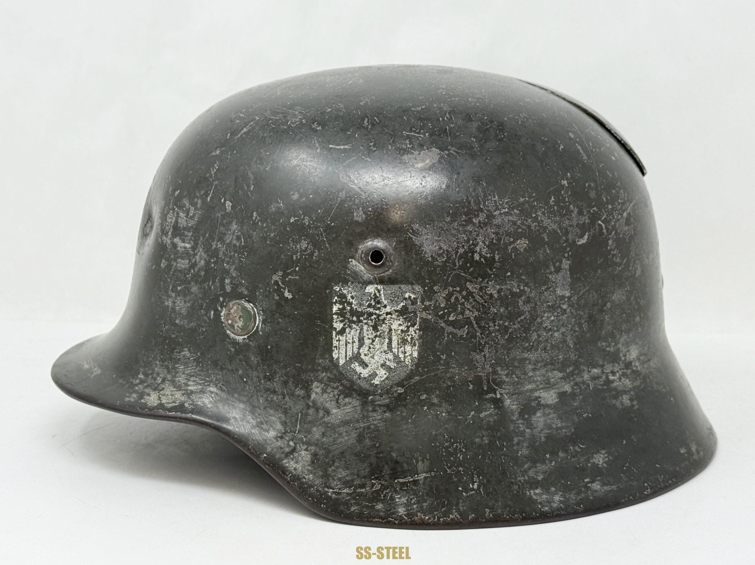 Heer M35 Double Decal Whitewah Camo Battle Damage Helmet - Image 5