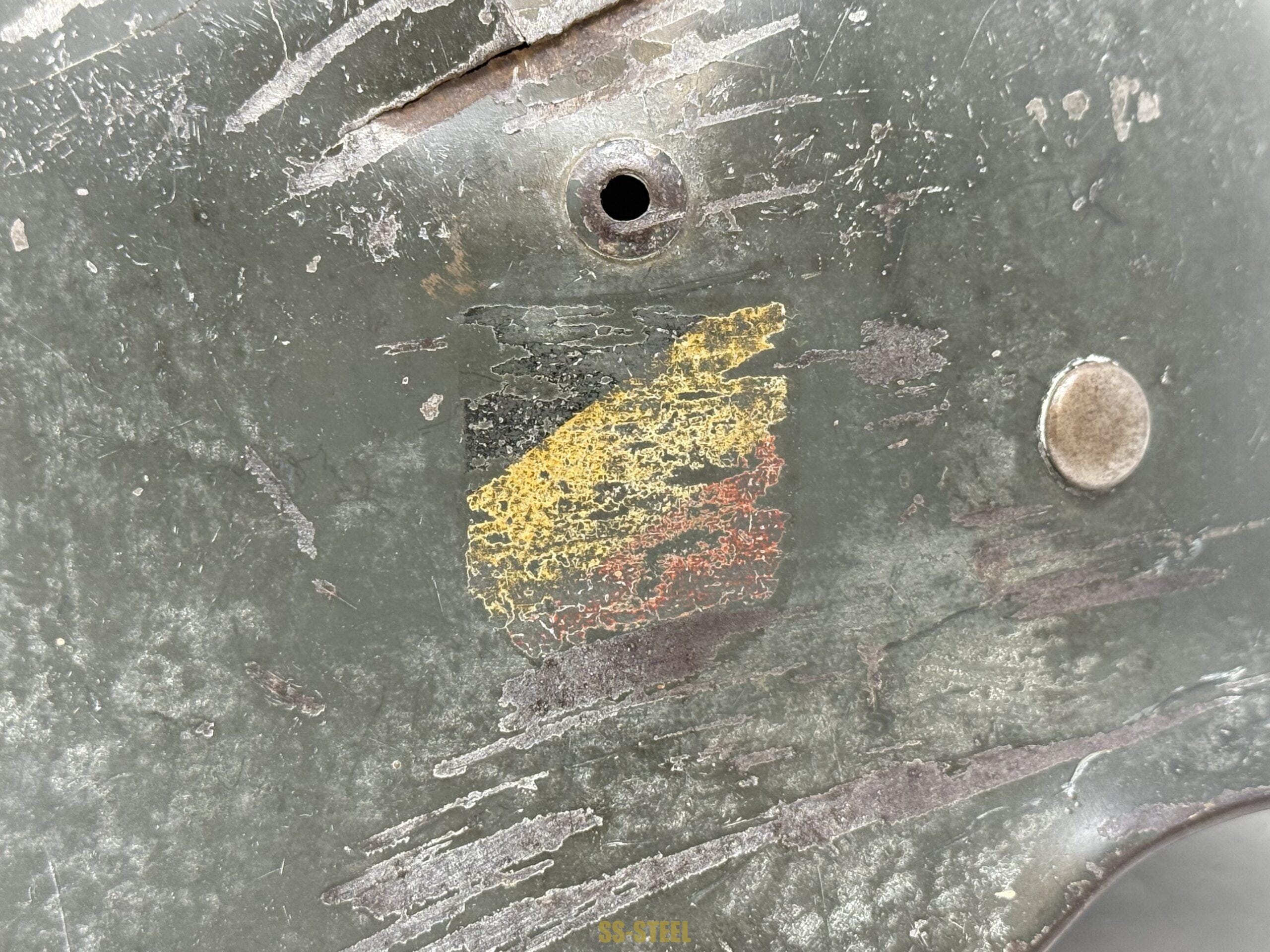 Heer M35 Double Decal Whitewah Camo Battle Damage Helmet - Image 13