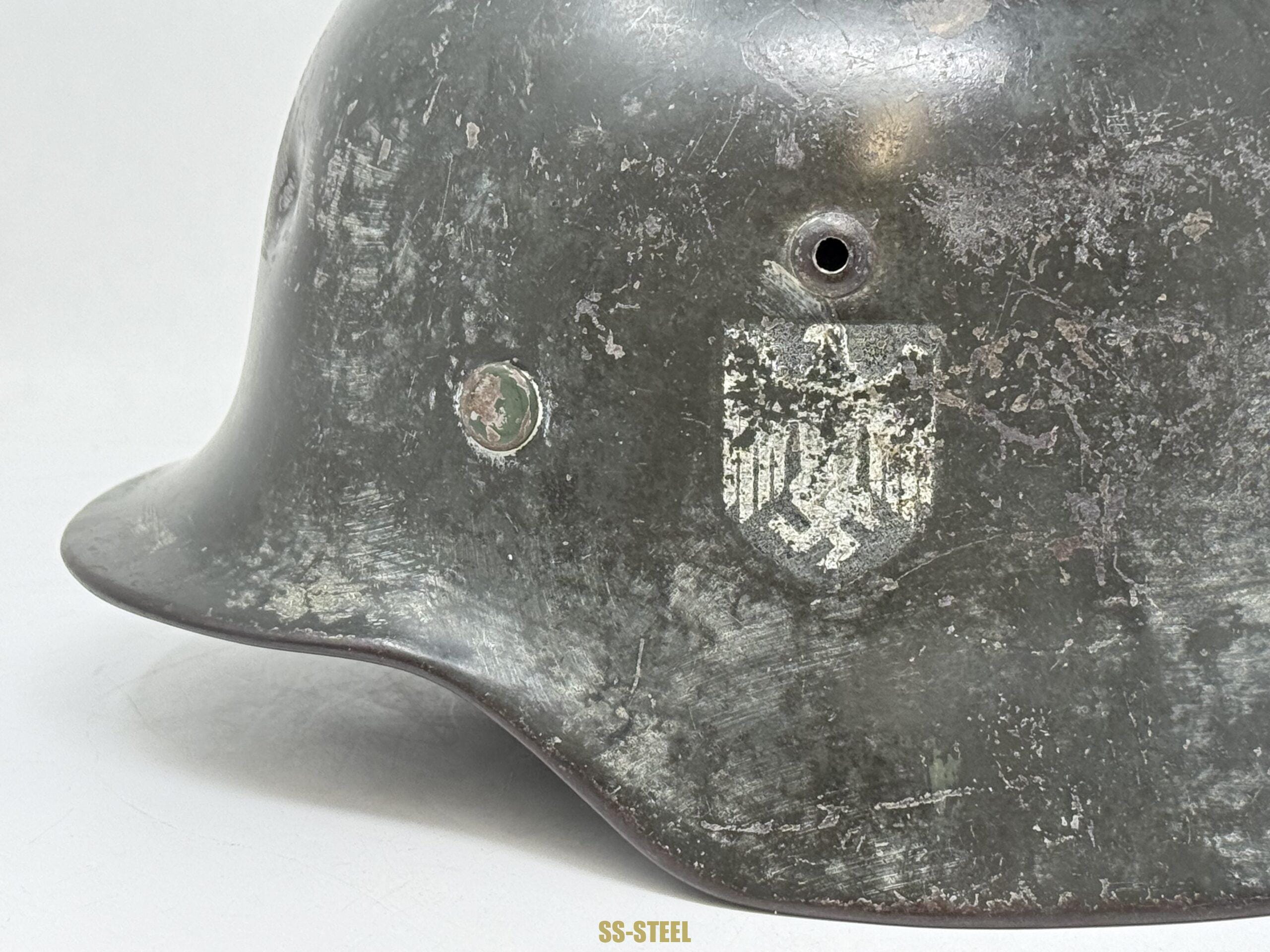 Heer M35 Double Decal Whitewah Camo Battle Damage Helmet - Image 15