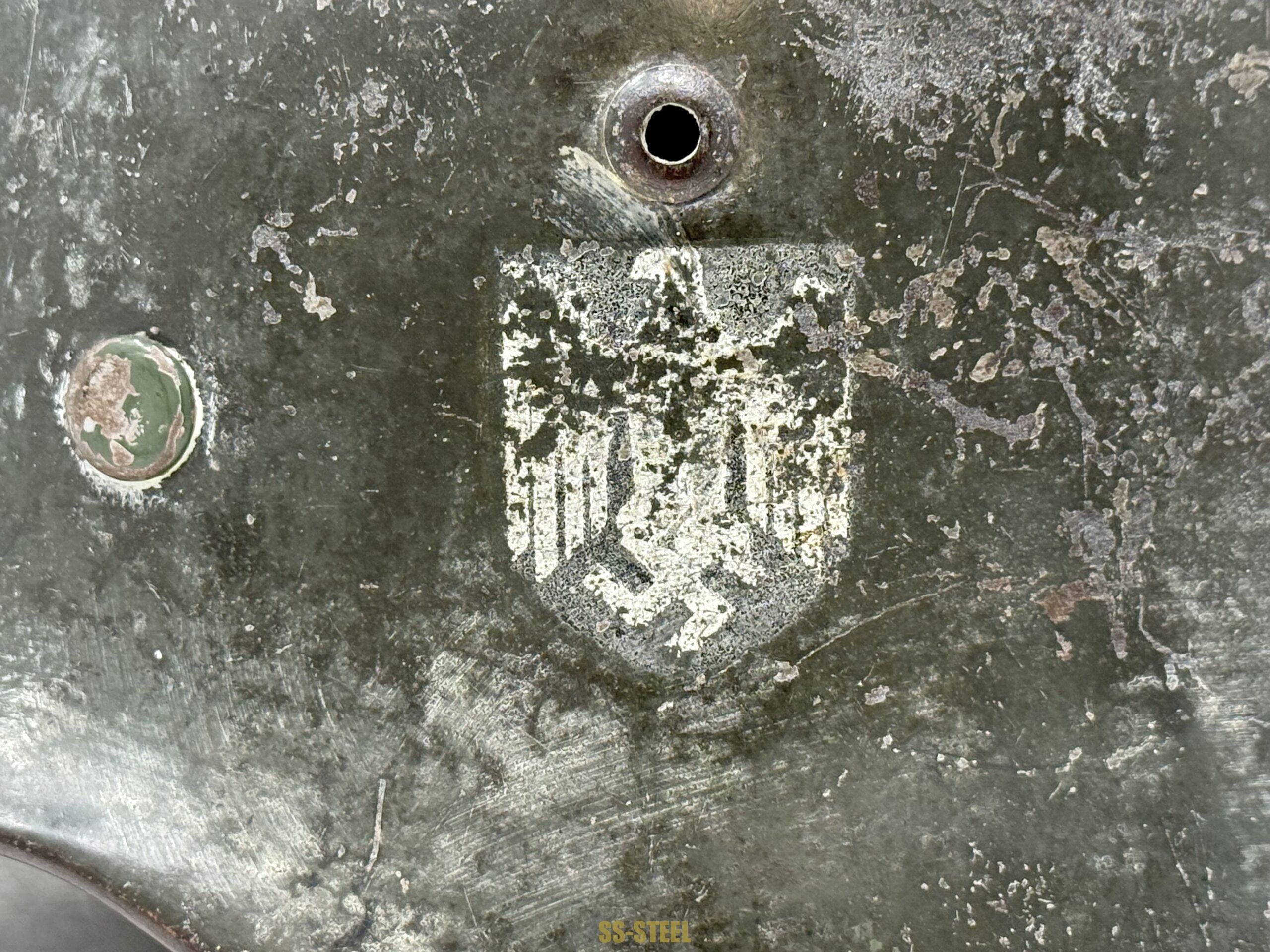 Heer M35 Double Decal Whitewah Camo Battle Damage Helmet - Image 16