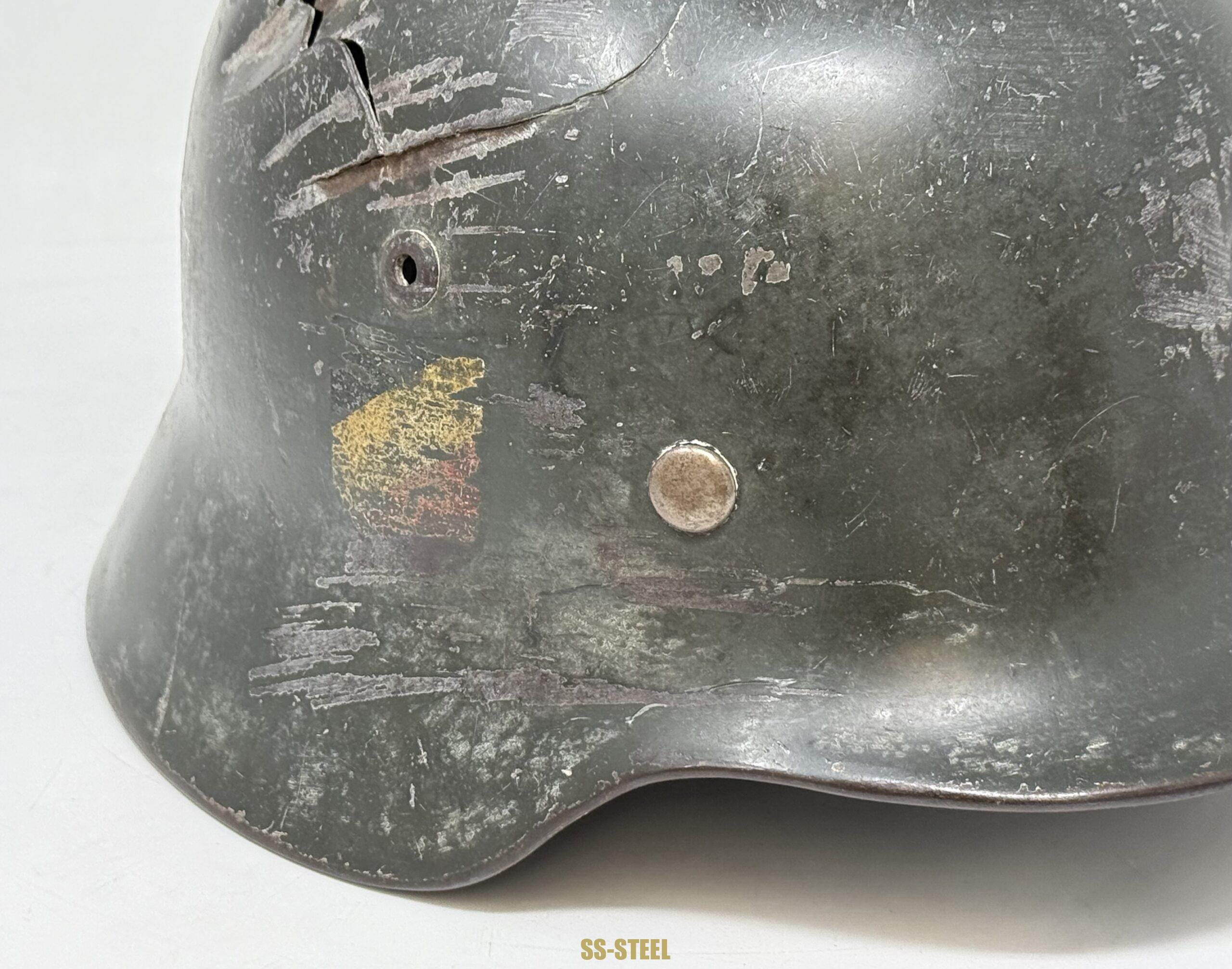 Heer M35 Double Decal Whitewah Camo Battle Damage Helmet - Image 19