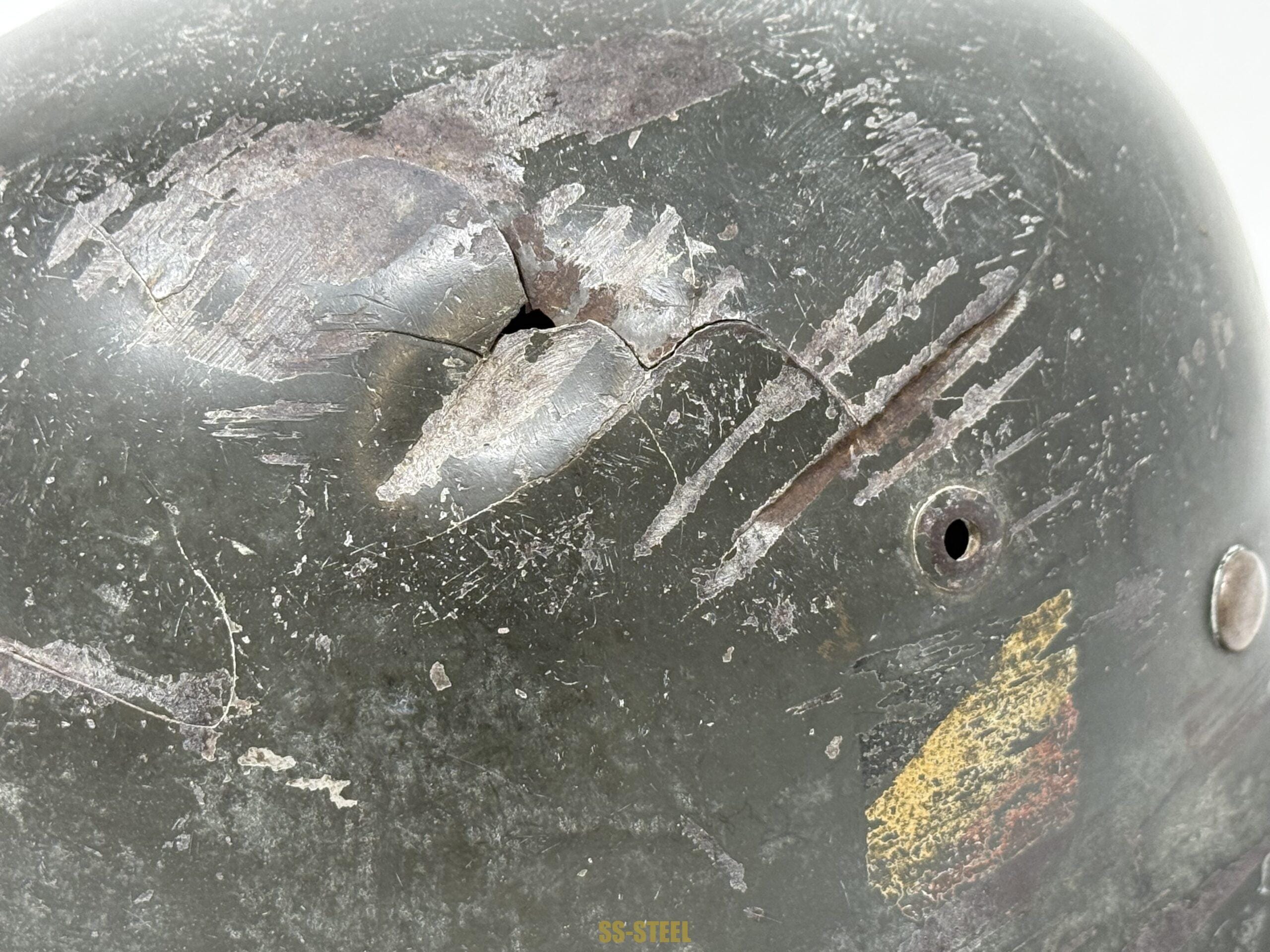 Heer M35 Double Decal Whitewah Camo Battle Damage Helmet - Image 21