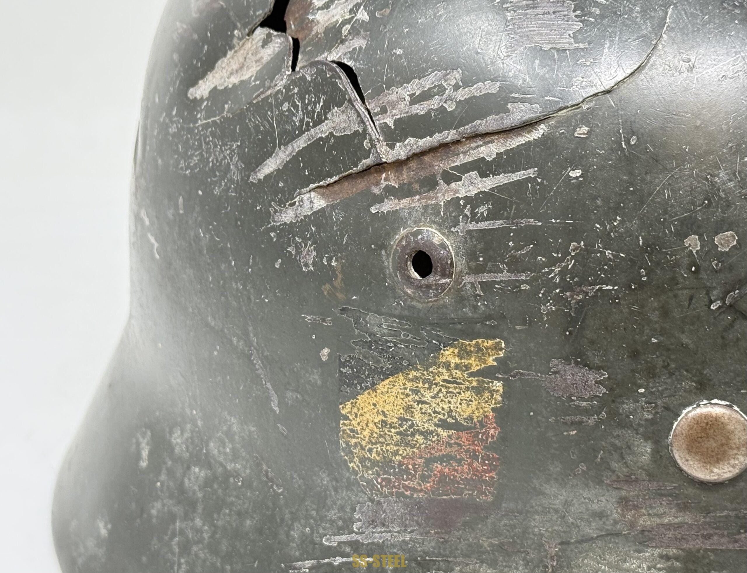 Heer M35 Double Decal Whitewah Camo Battle Damage Helmet - Image 20