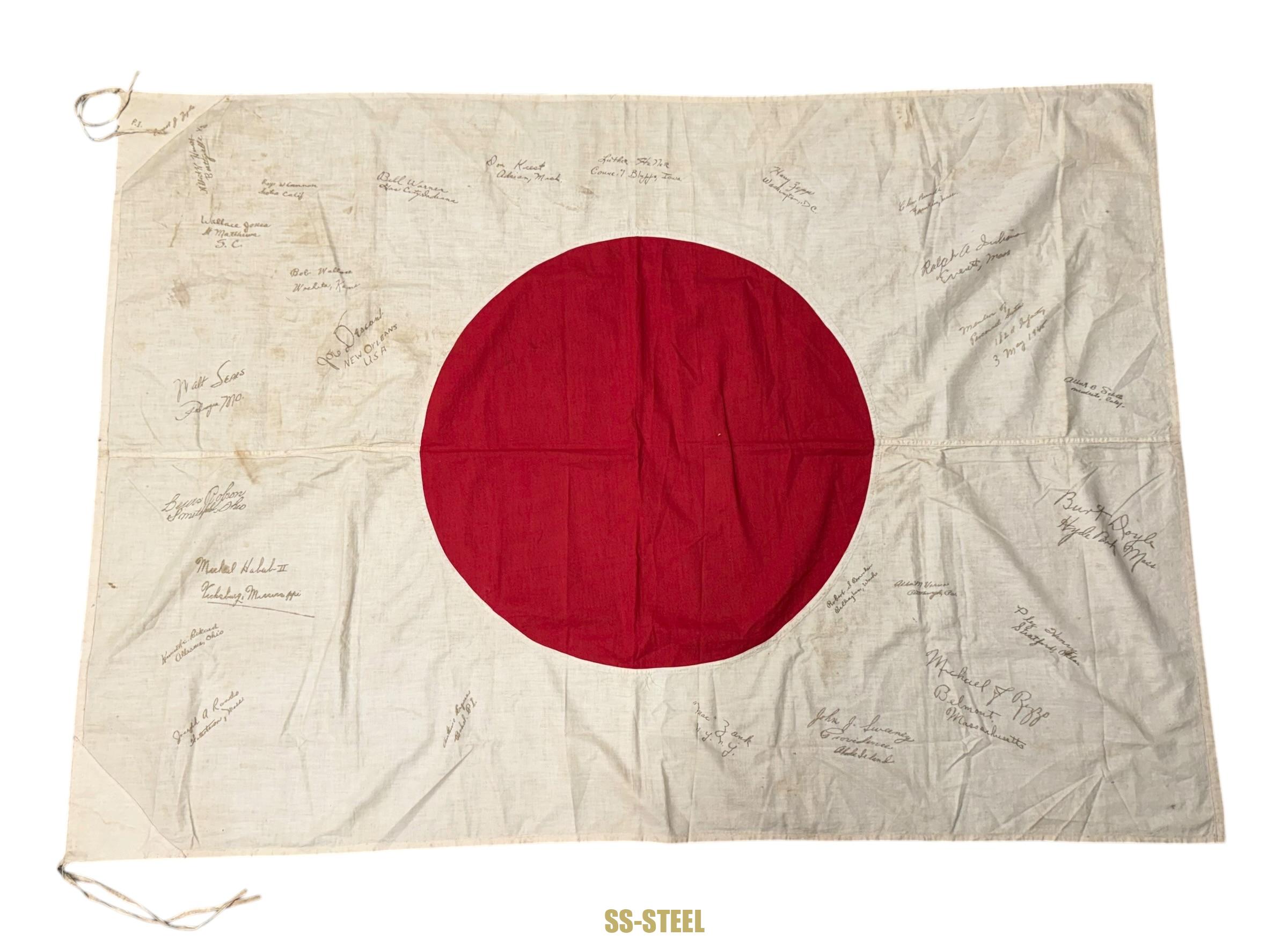Captured Japanese Barracks Flag-Veteran Signed 182nd Infantry - Image 2