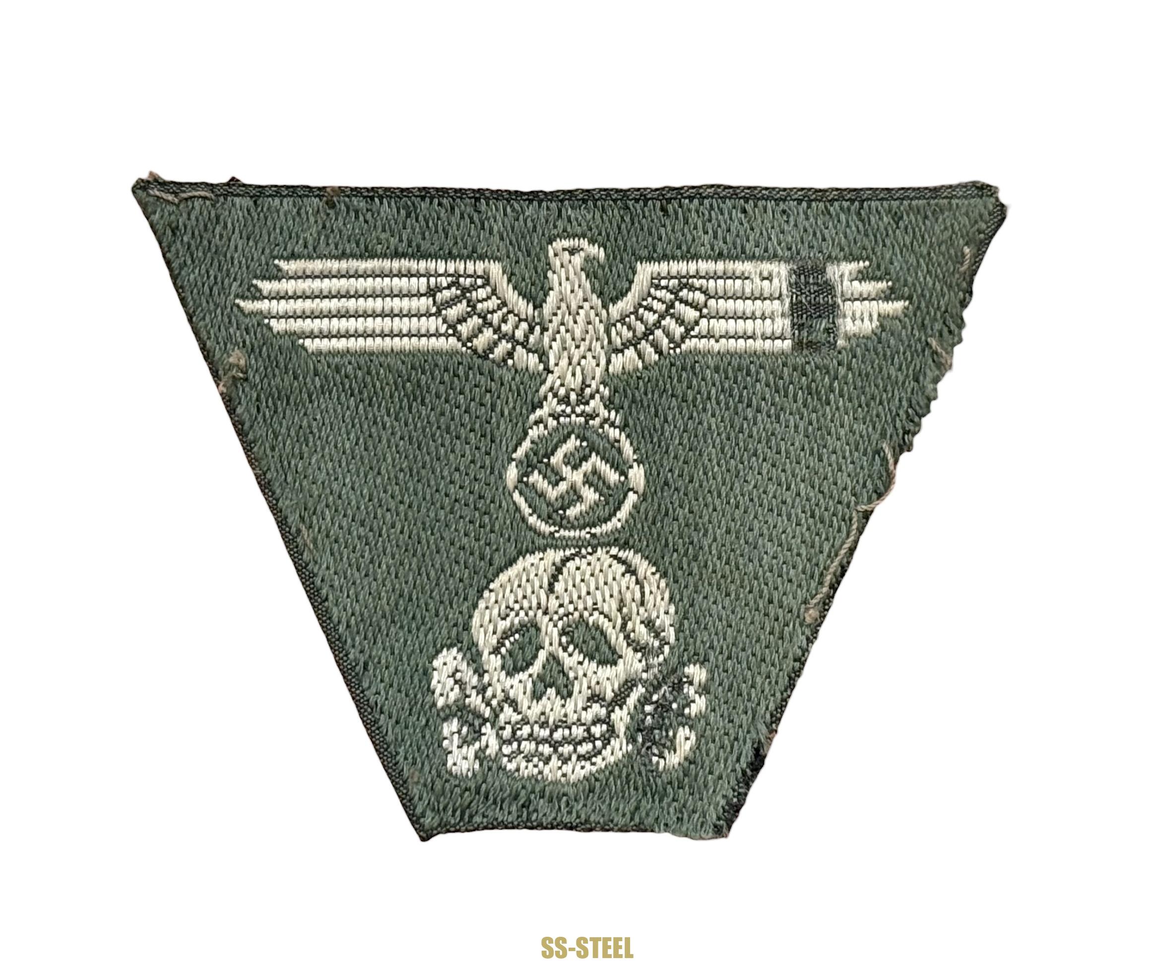 Feldgrau SS M43 Cap Trapezoid Insignia -Uniform Removed