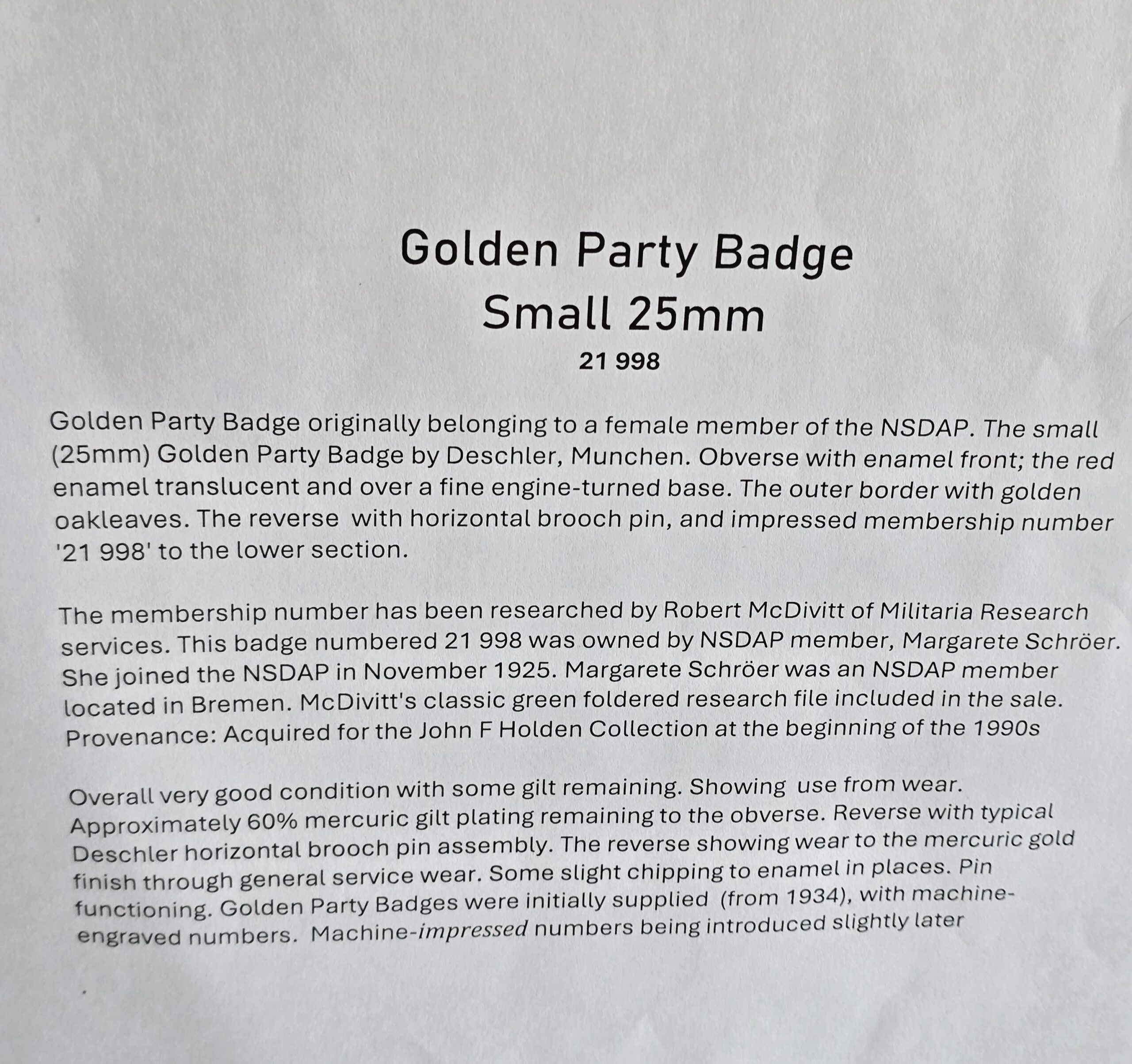 NSDAP Gold Party Badge, 21998 25mm - Image 4