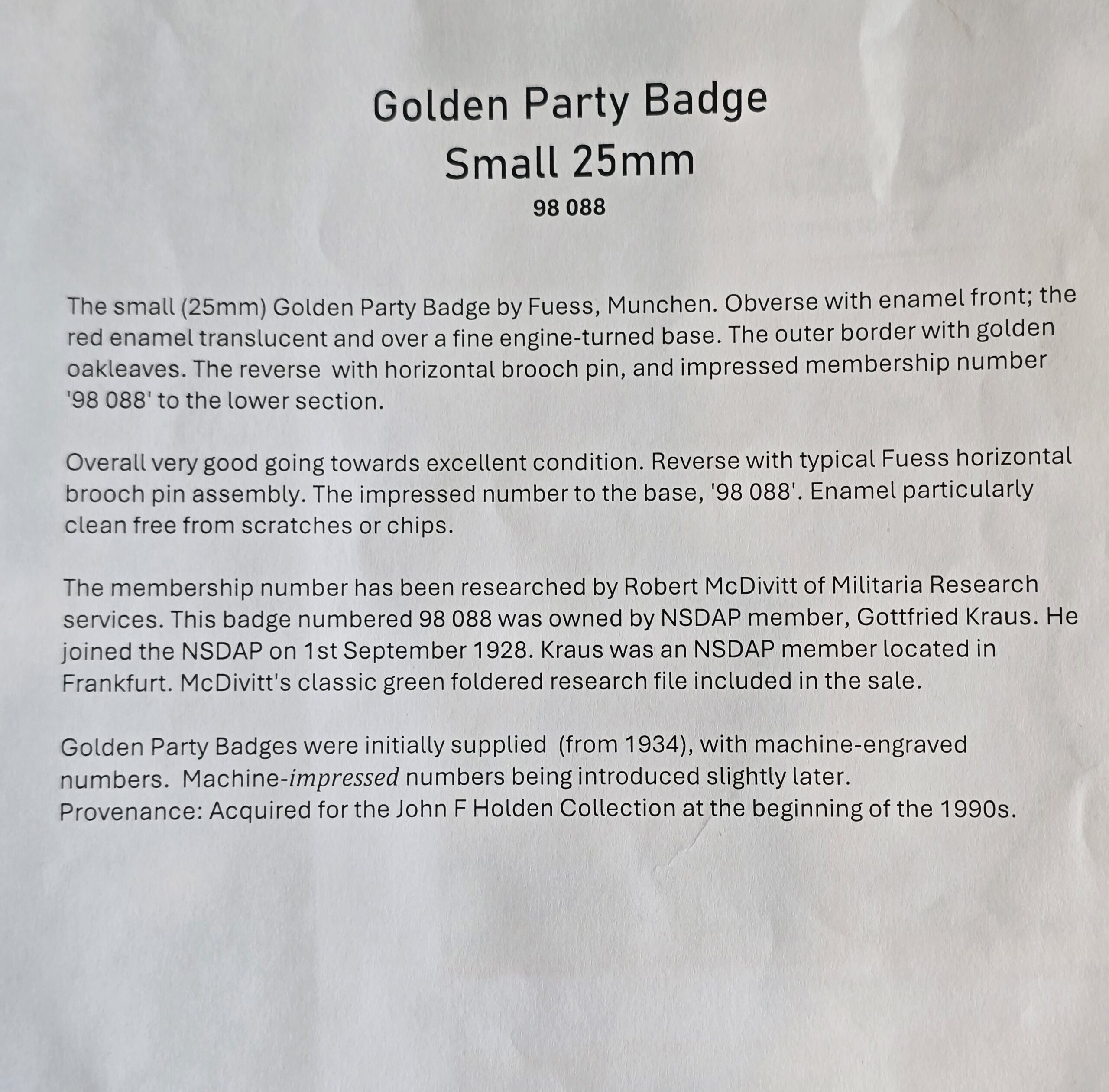 NSDAP Gold Party Badge, 98088, 25mm - Image 5