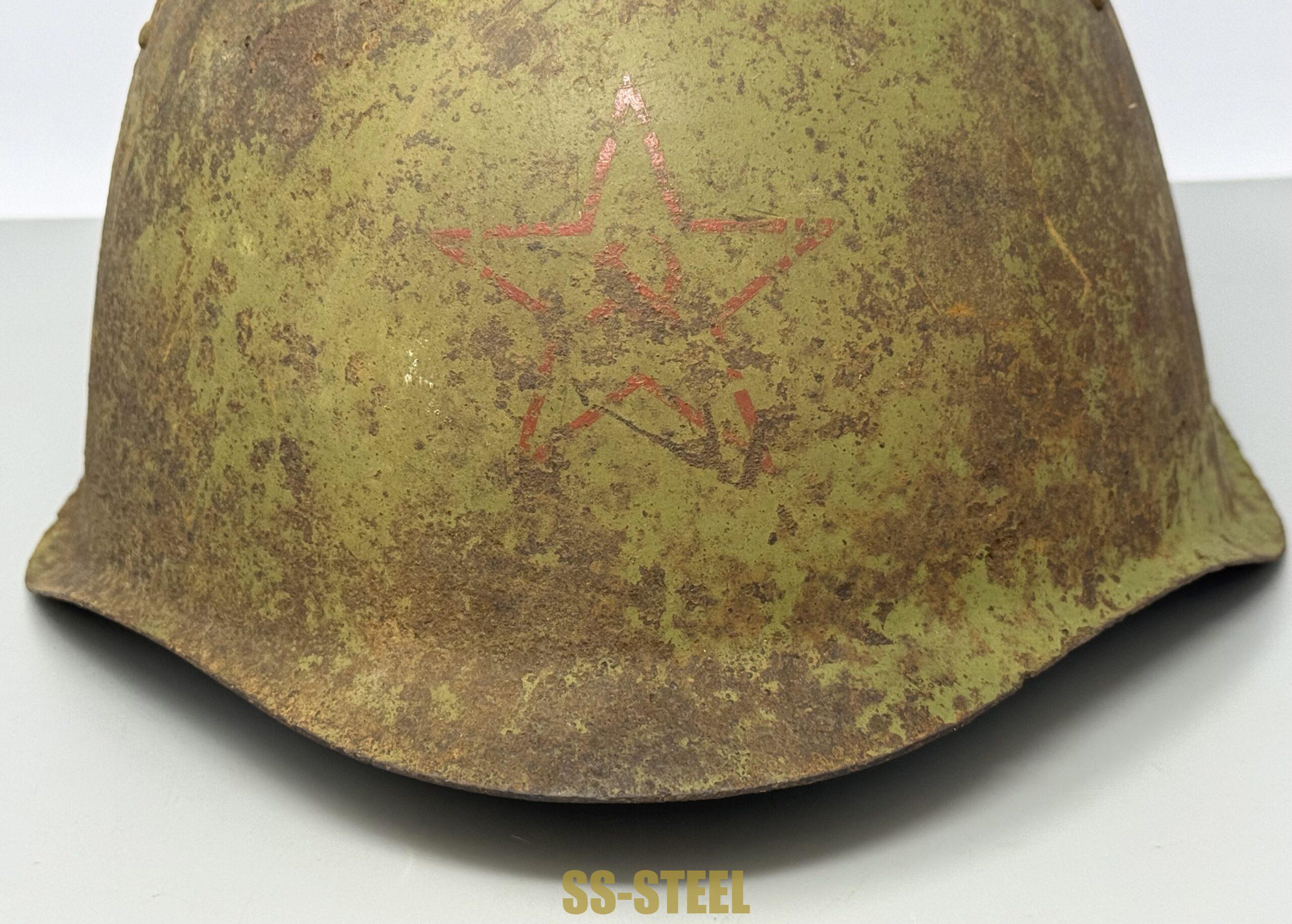 SSH-39 Helmet and RUSSIAN Capture German Heer Buckle--Battle Damaged - Image 3