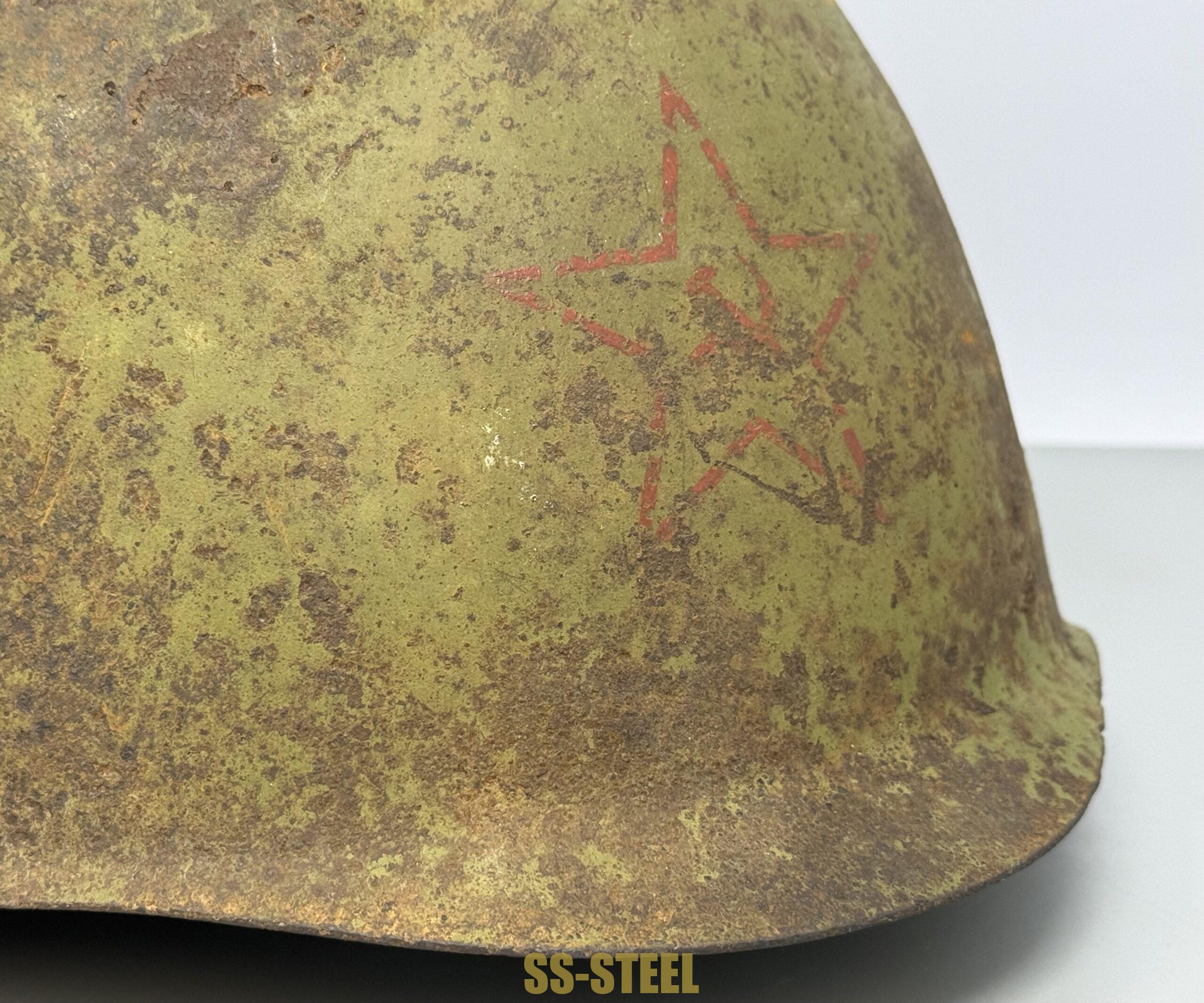 SSH-39 Helmet and RUSSIAN Capture German Heer Buckle--Battle Damaged - Image 5