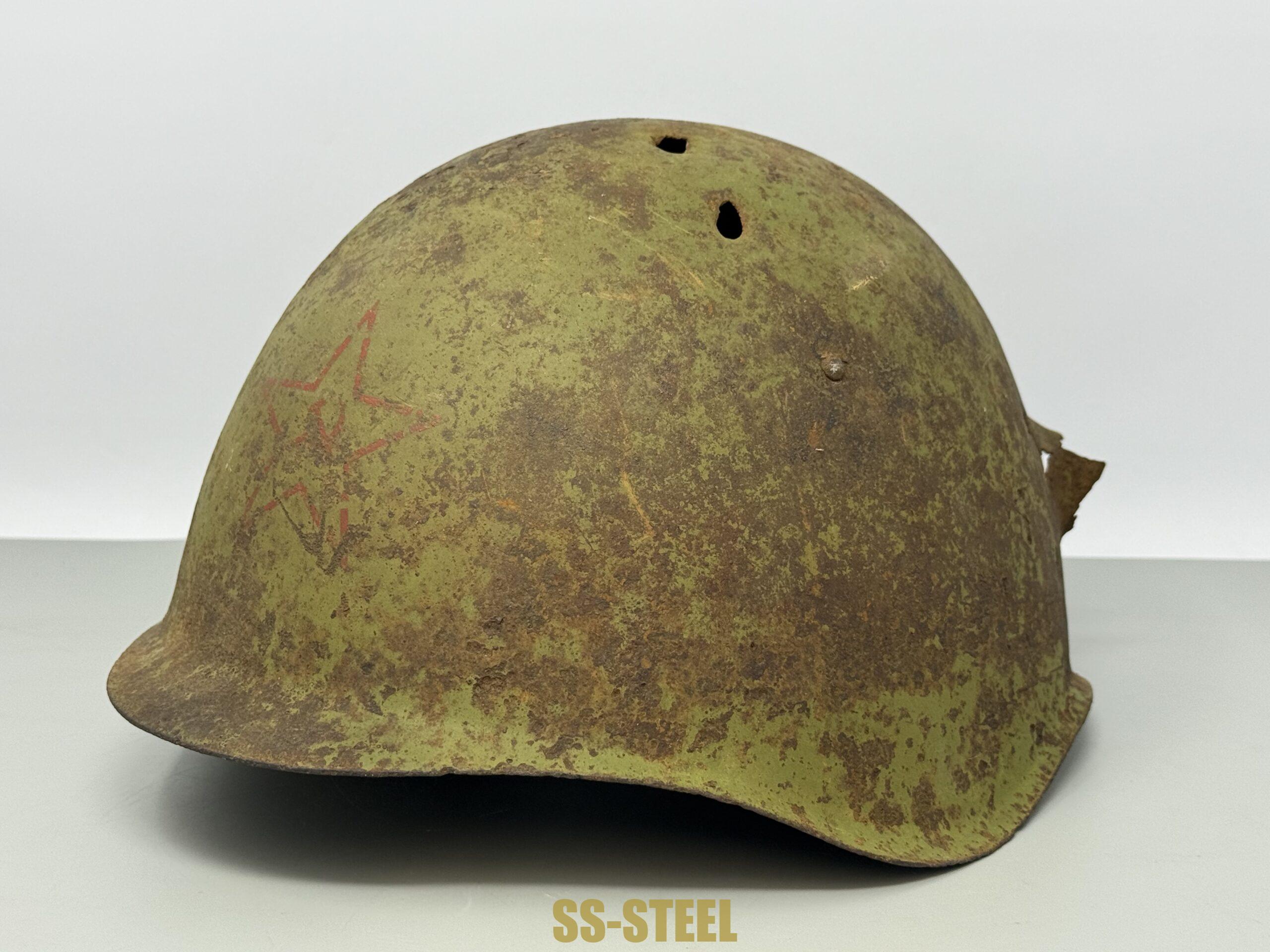 SSH-39 Helmet and RUSSIAN Capture German Heer Buckle--Battle Damaged - Image 7