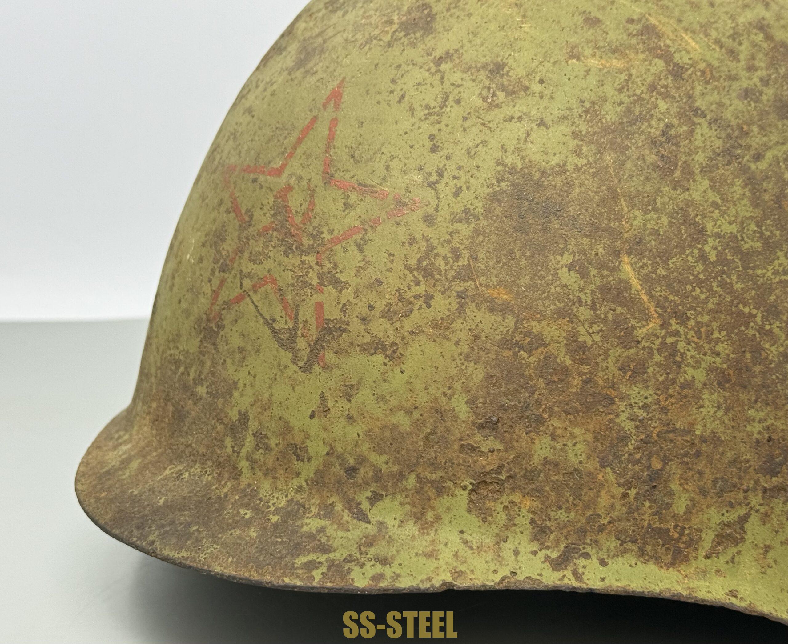 SSH-39 Helmet and RUSSIAN Capture German Heer Buckle--Battle Damaged - Image 8