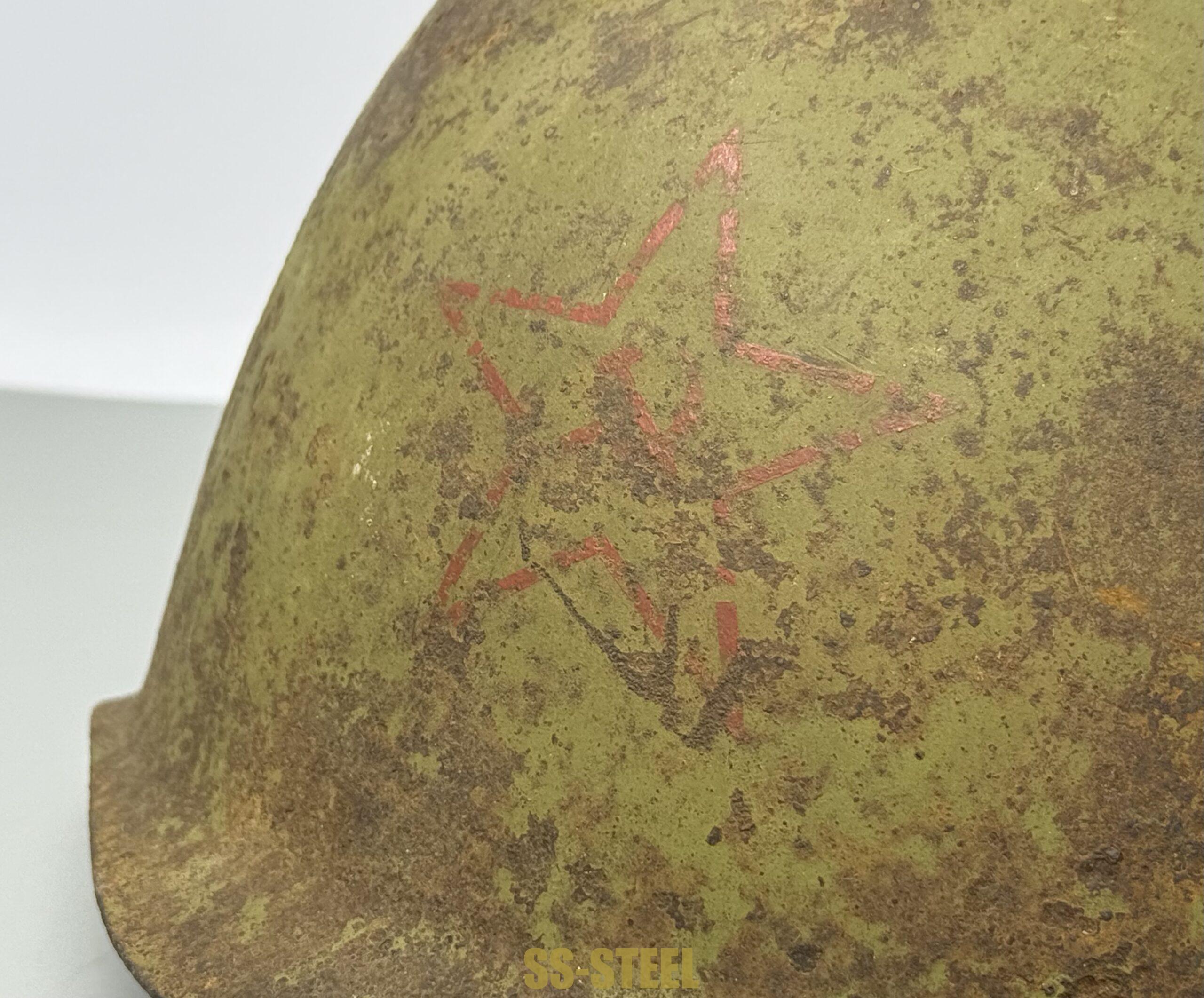 SSH-39 Helmet and RUSSIAN Capture German Heer Buckle--Battle Damaged - Image 9