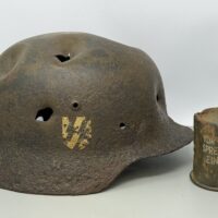 SS M35 Double Decal Helmet and M24 Grenade - Battle Damaged