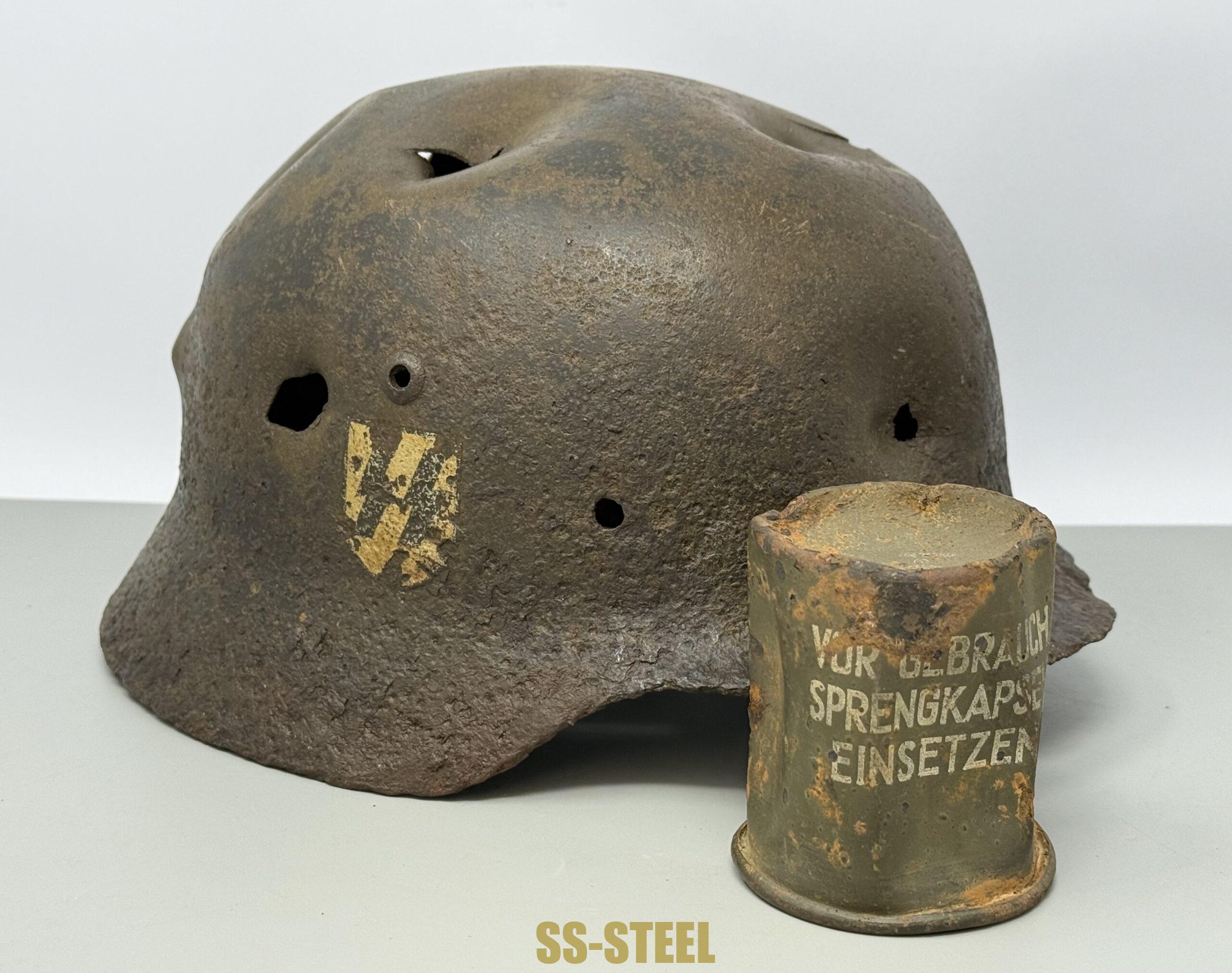 SS M35 Double Decal Helmet and M24 Grenade - Battle Damaged - Image 36